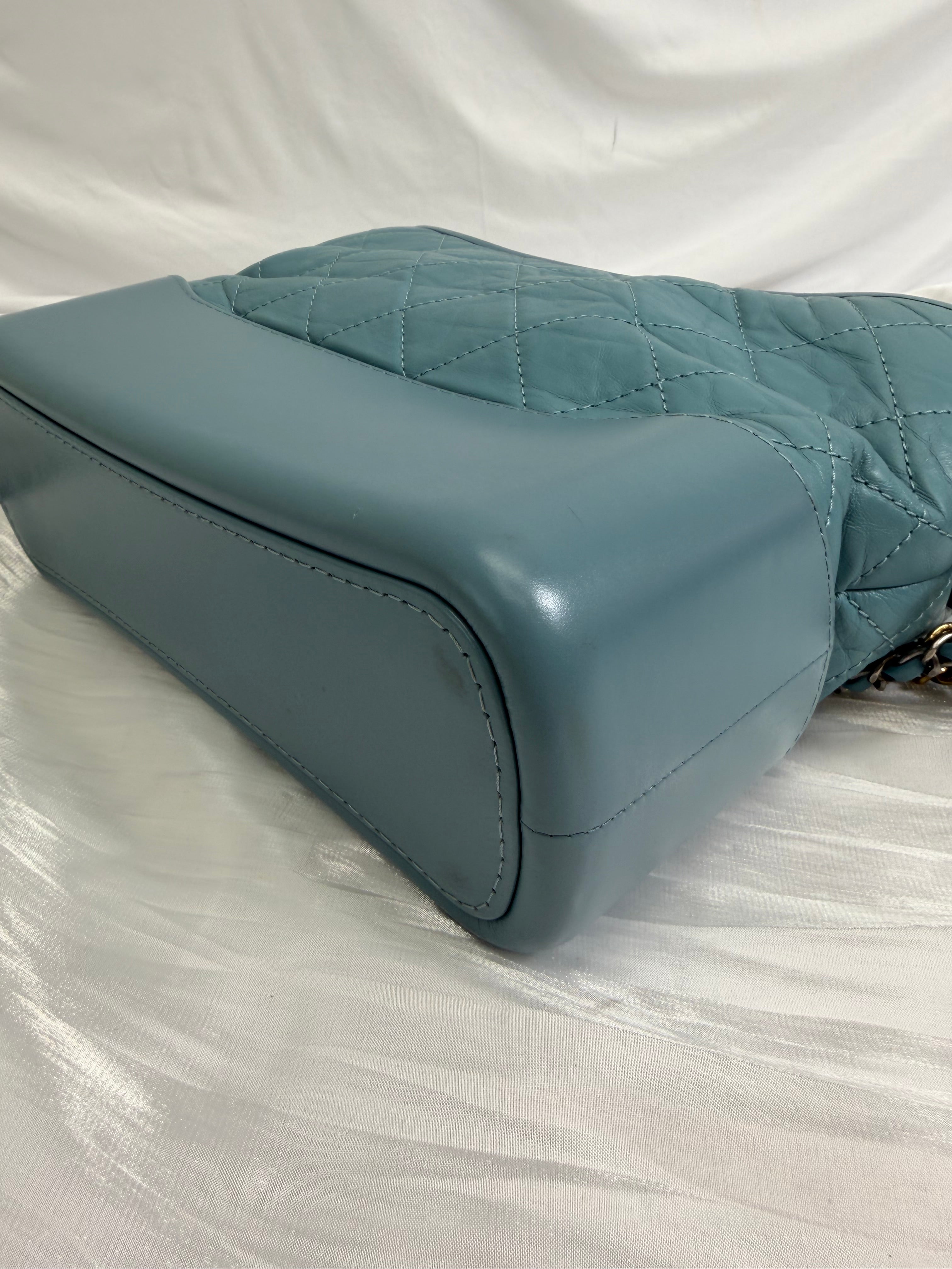 Chanel Dusty Blue Aged Quilted Calfskin Small Gabrielle Hobo Bag