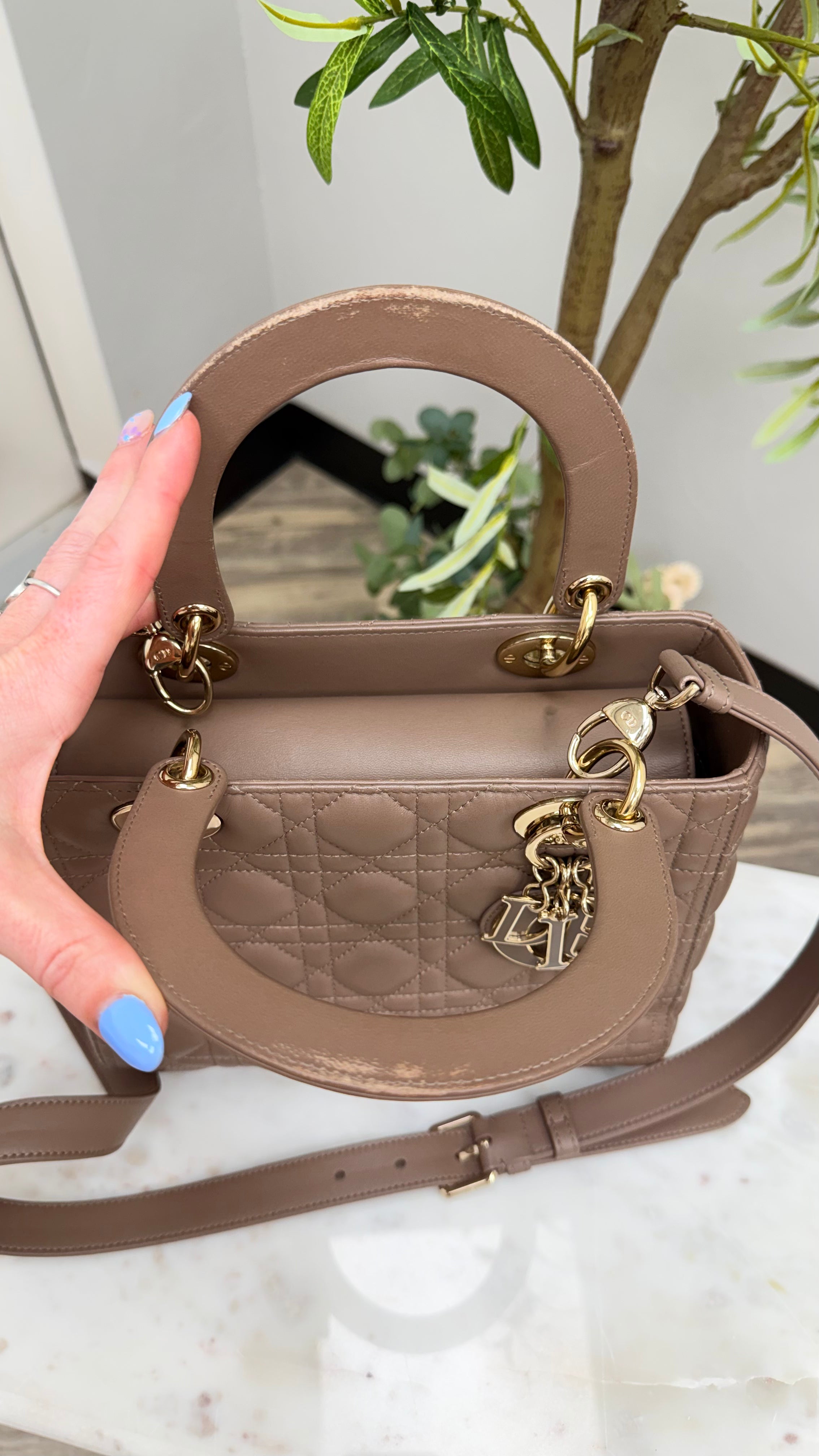 *DONS DROP* Christian Dior Dark Taupe Cannage Quilted Lambskin Medium Lady Dior