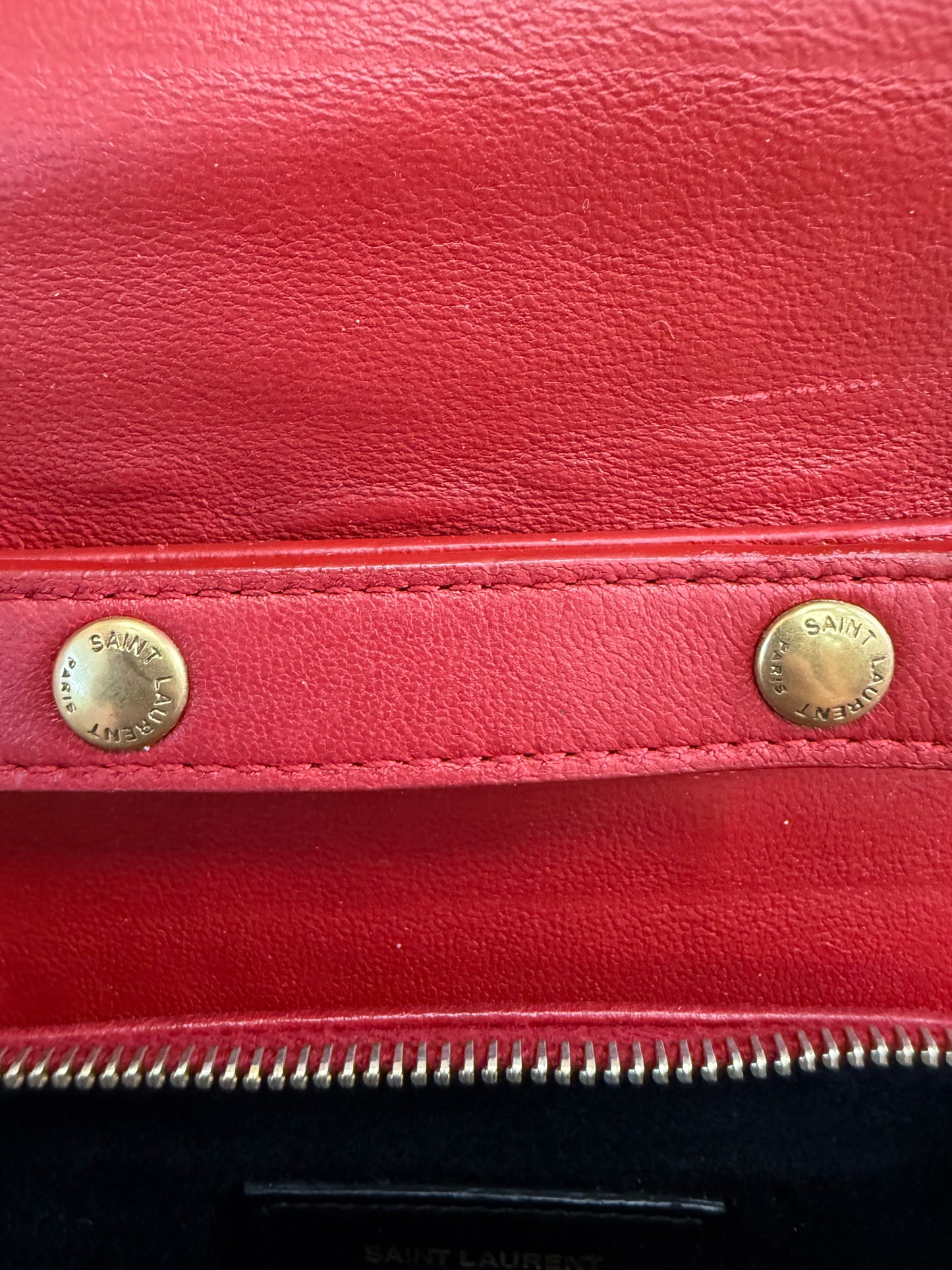 Saint Laurent YSL Red Quilted Leather Angie Chain Crossbody Bag
