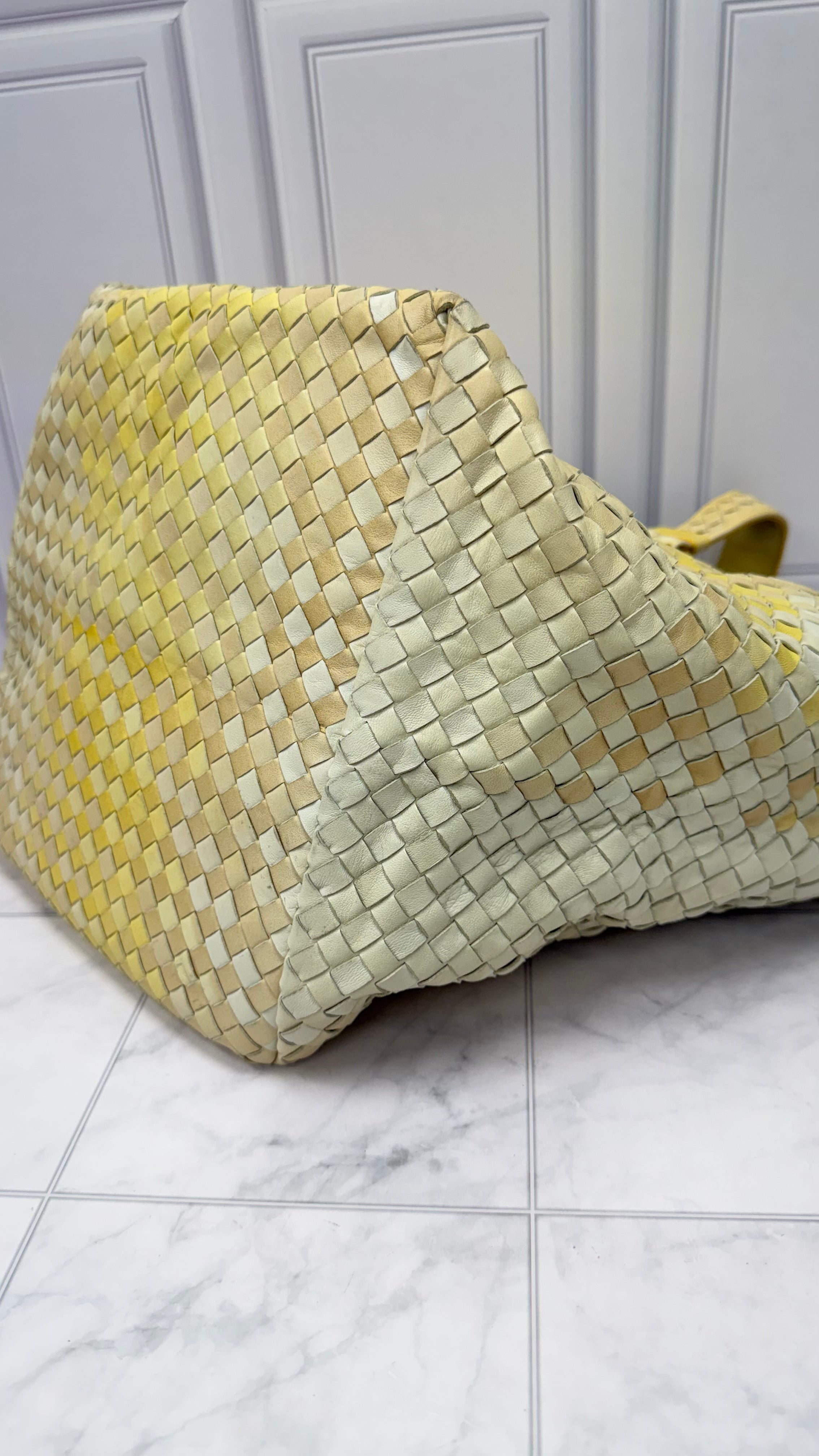 Bottega Veneta Yellow & Beige Intrecciato Leather Nuance Cross Tote