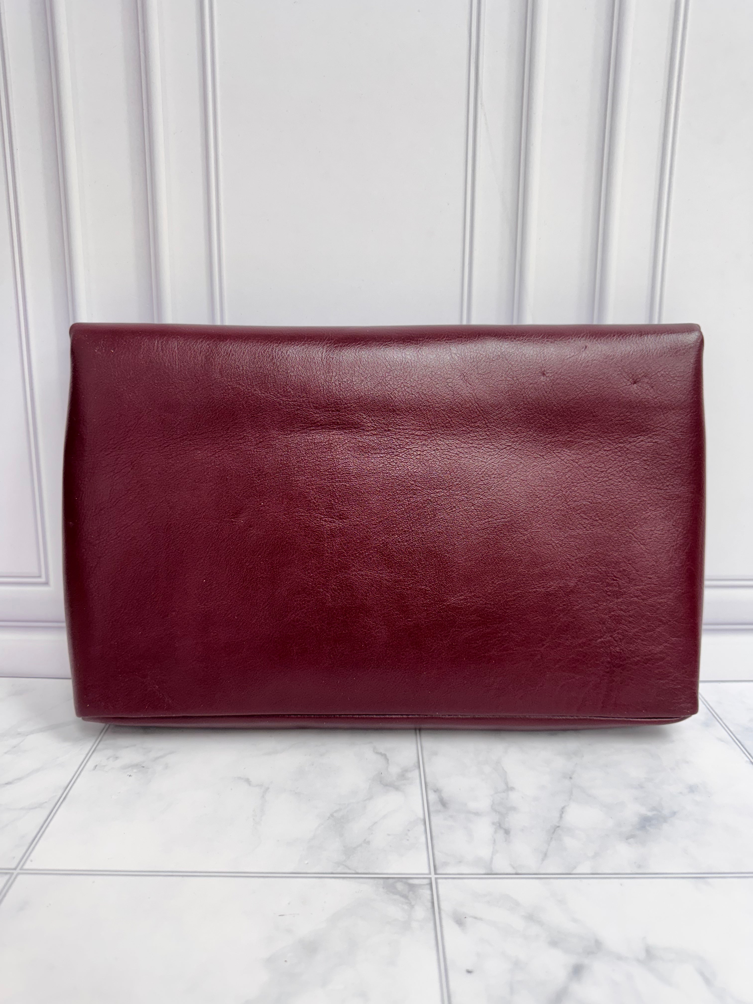 Saint Laurent YSL Burgundy Leather Cassandre Large Envelope Pouch