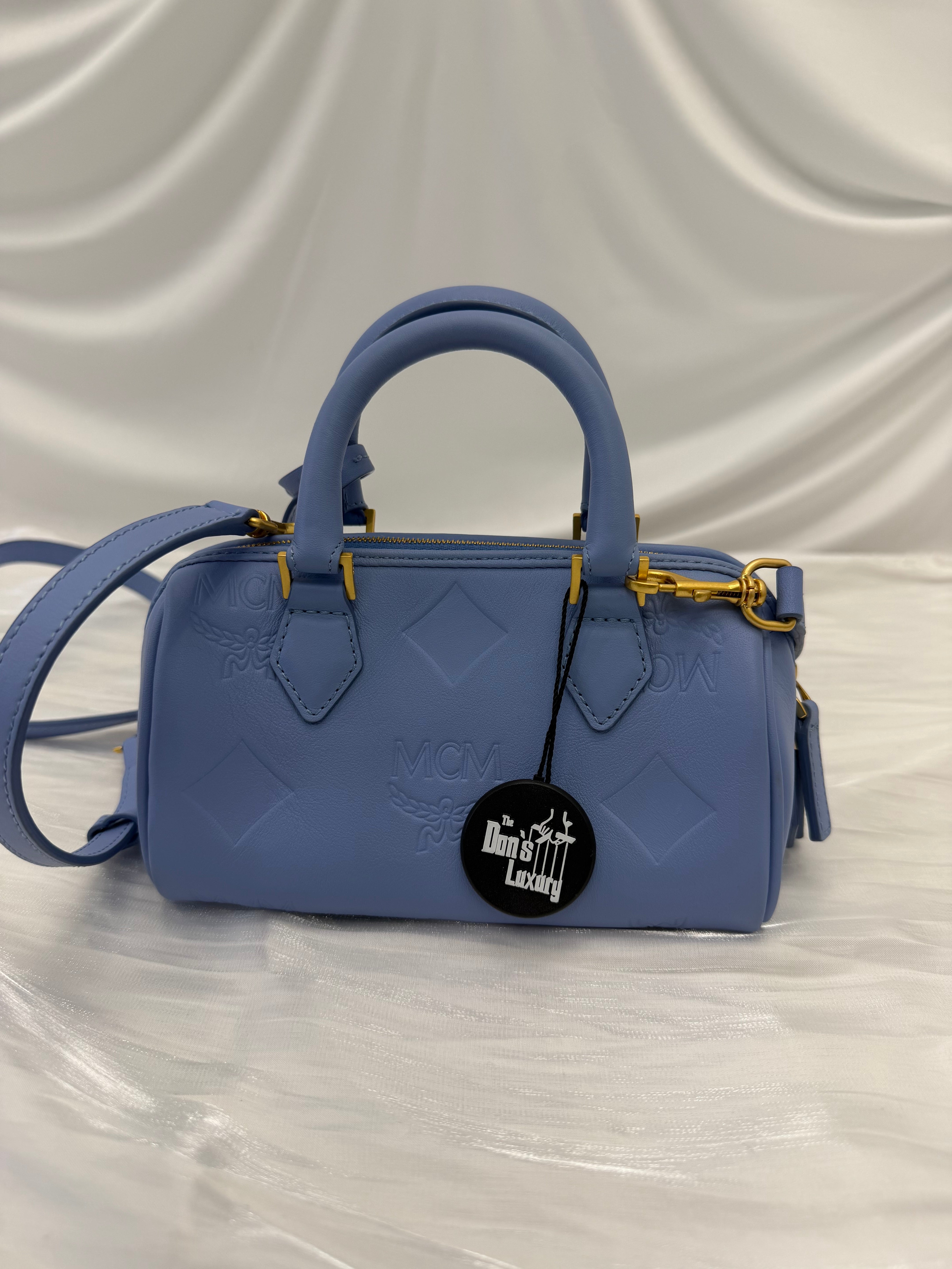 BRAND NEW- MCM Sky Blue Leather Small Ella Boston Bag