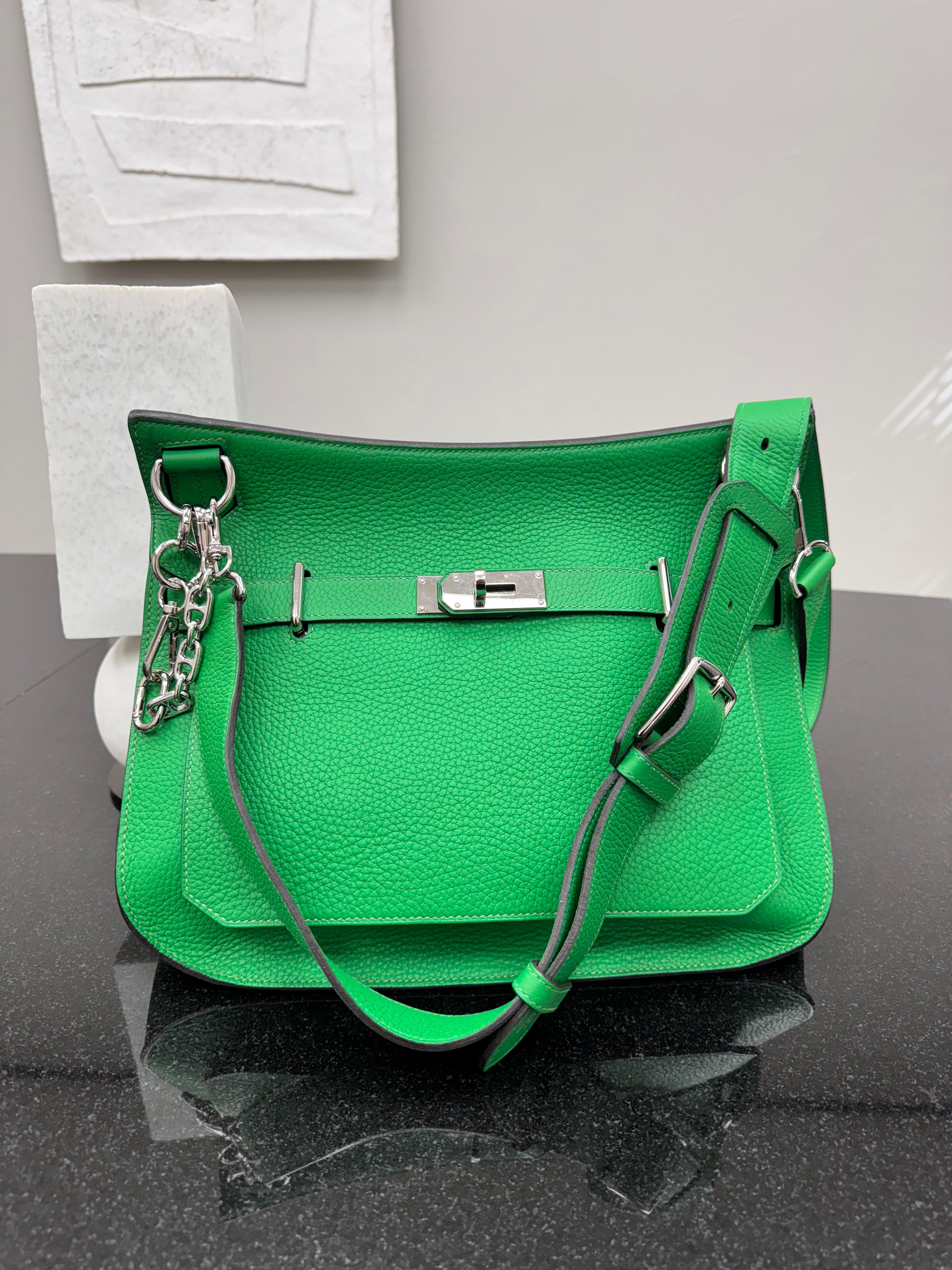 Hermes Bambou Taurillon Clemence Leather Jypsiere Bag 34