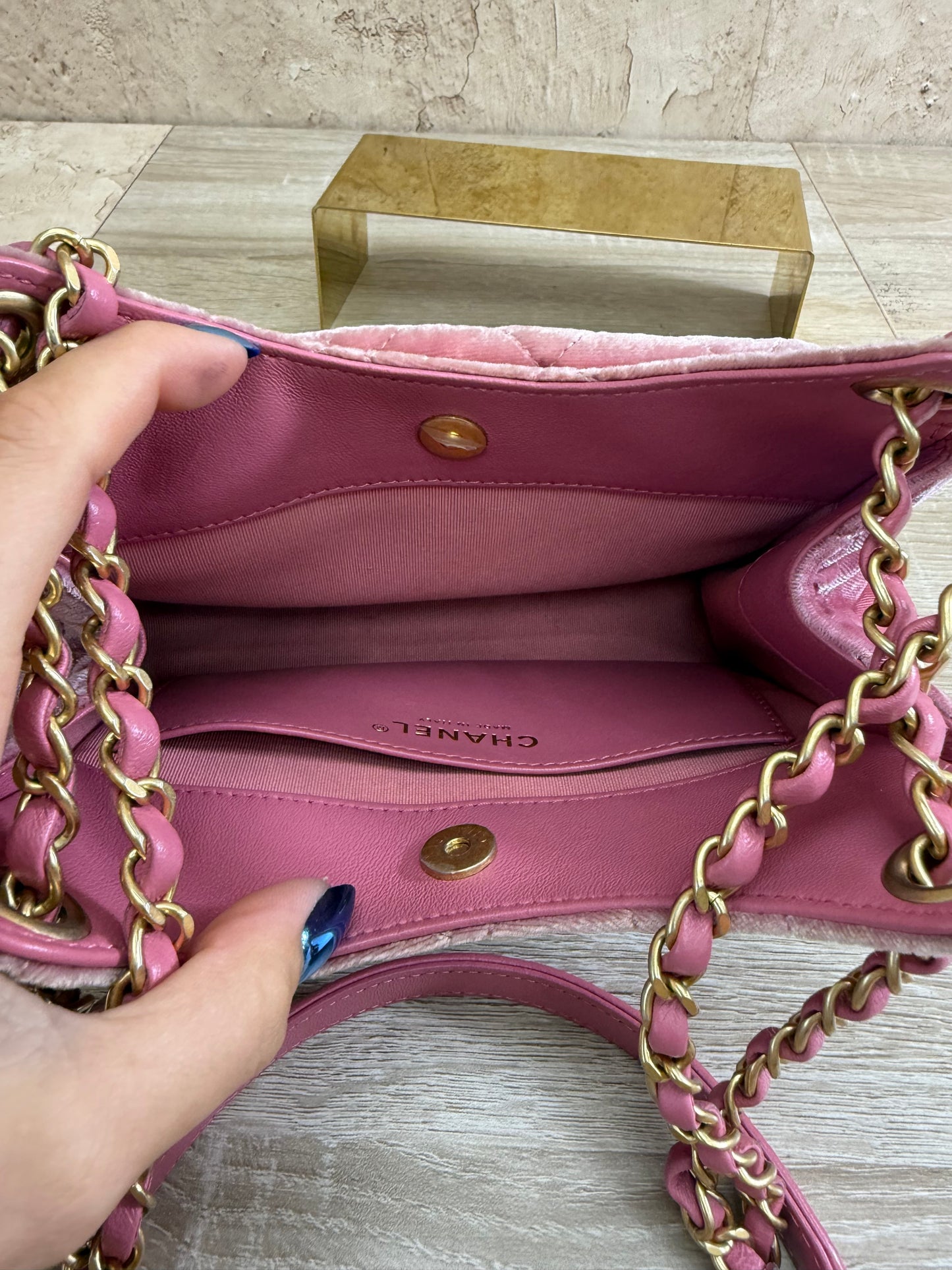Chanel Pink Velvet Wavy Hobo Bag