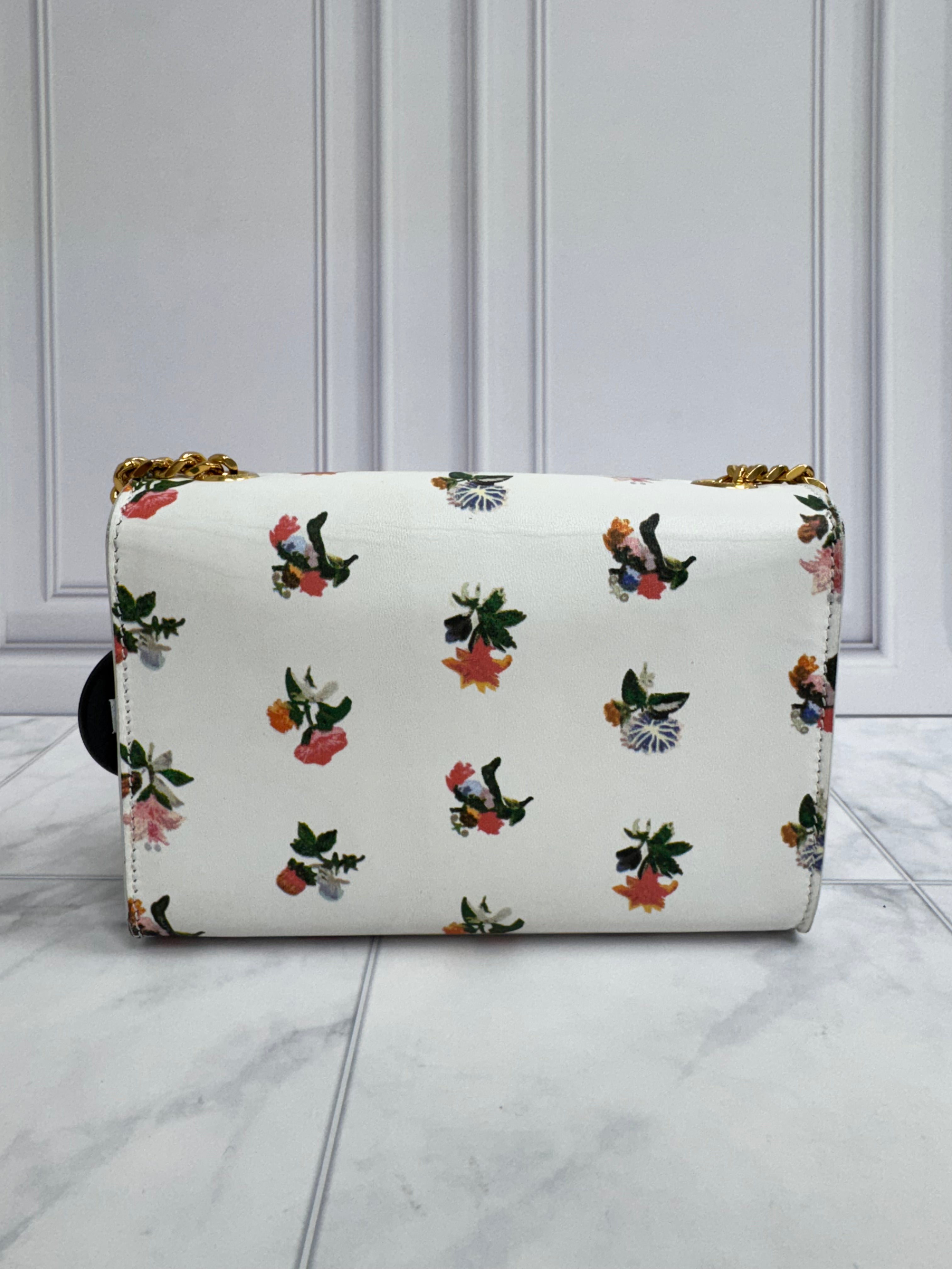 Saint Laurent YSL White And Floral Leather Chain Shoulder Bag