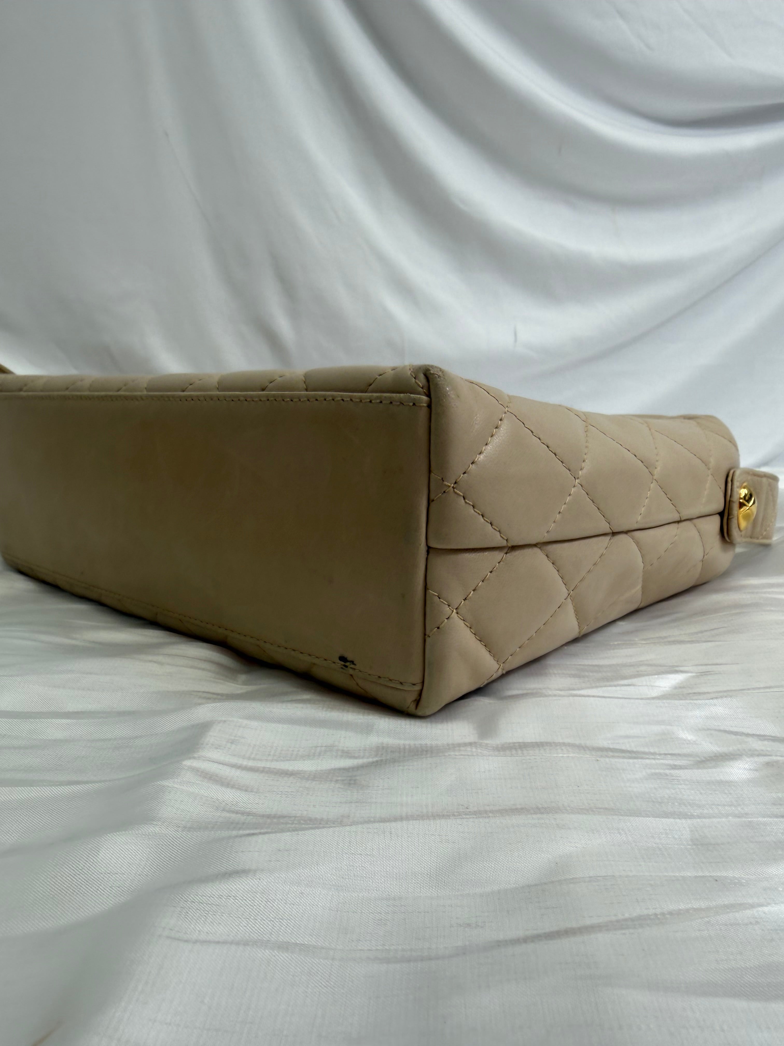 Chanel Beige Quilted Calfskin Top Turn Lock Bag