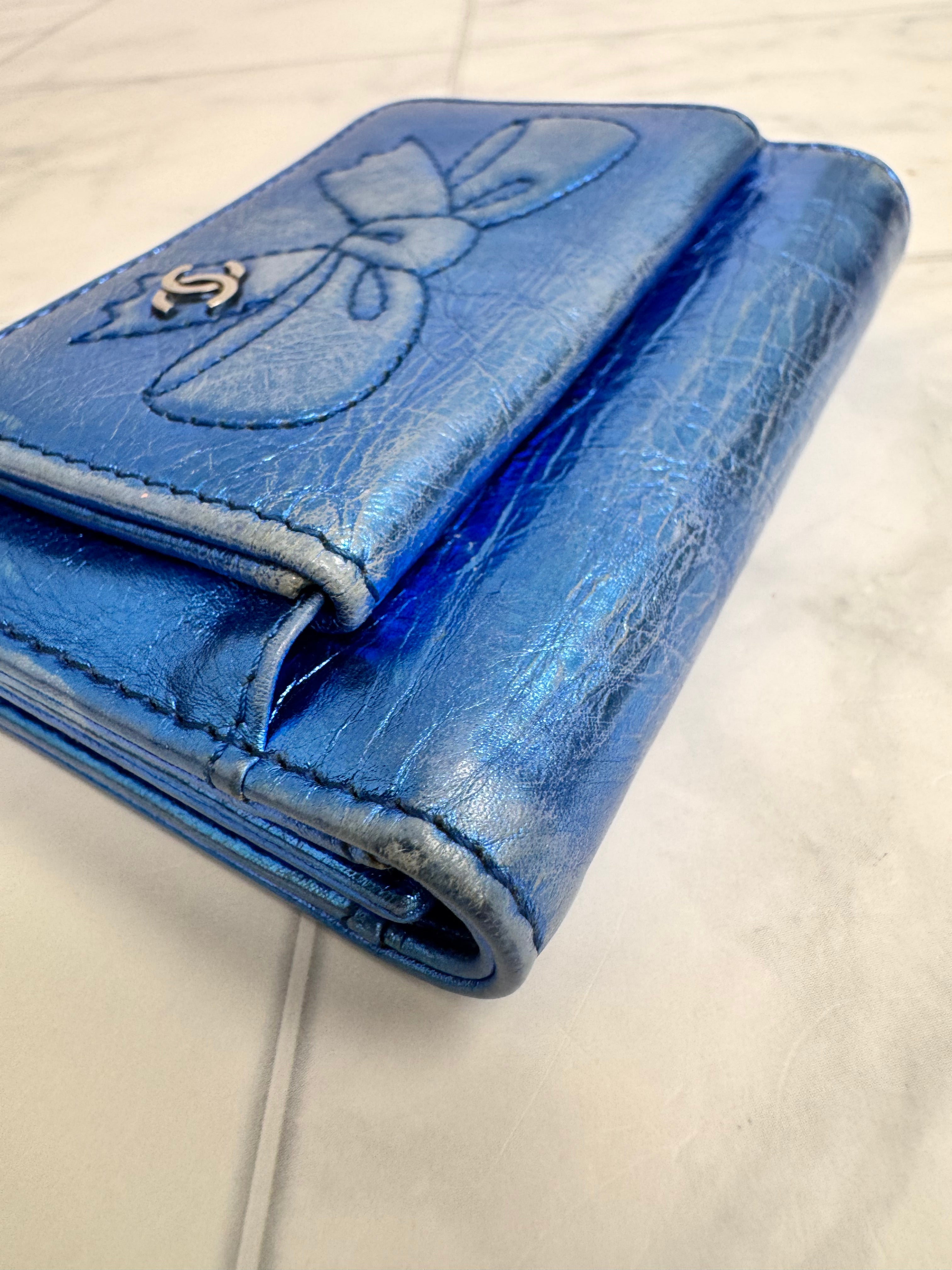 Chanel Metallic Blue Ribbon Compact Wallet