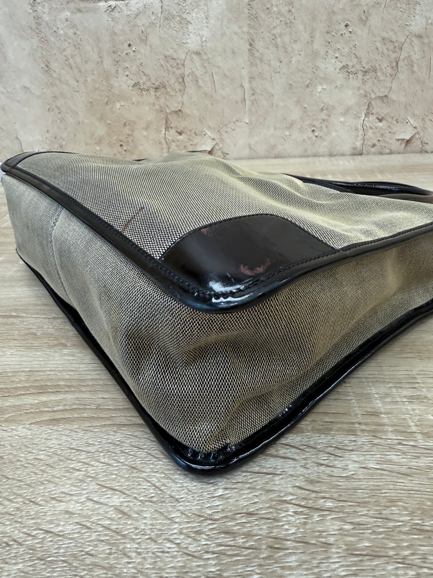 Gucci Brown Canvas & Patent Leather Shoulder Bag
