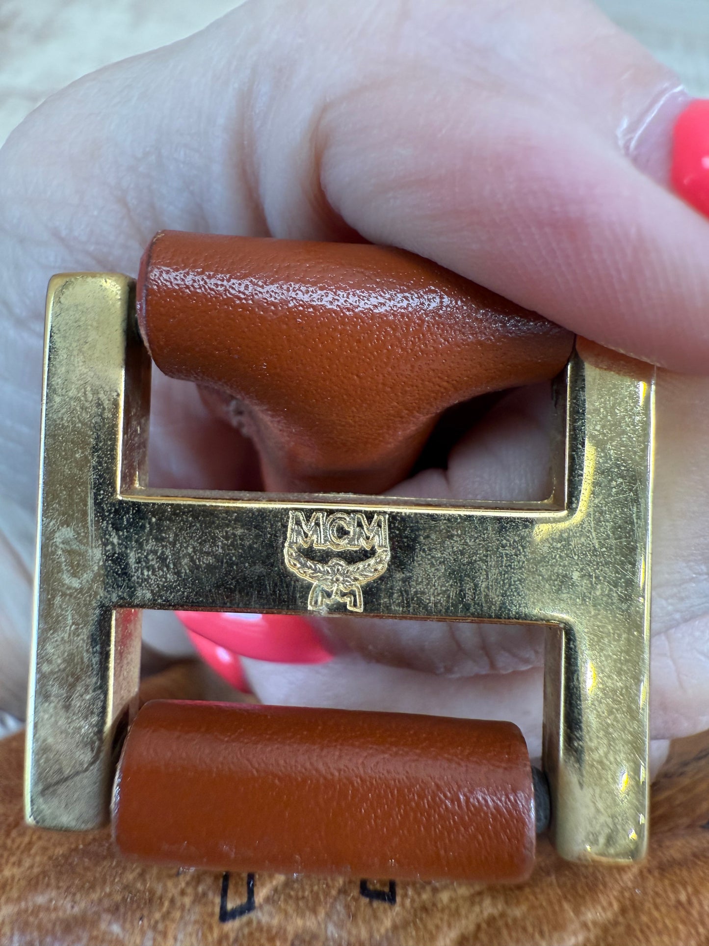 MCM Cognac Leather Visetos Boston Bag