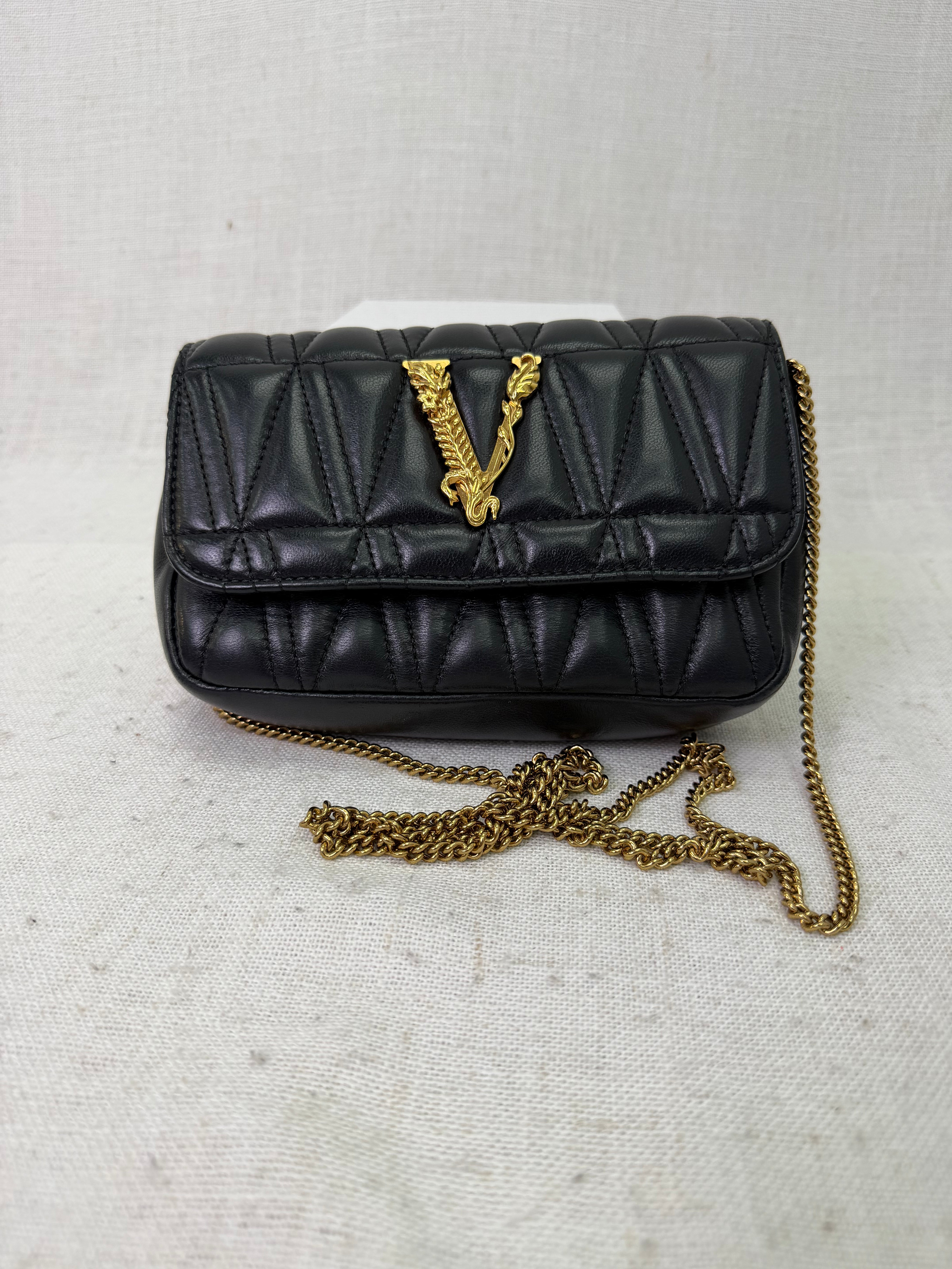Versace Black Nappa Leather Virtus Crossbody