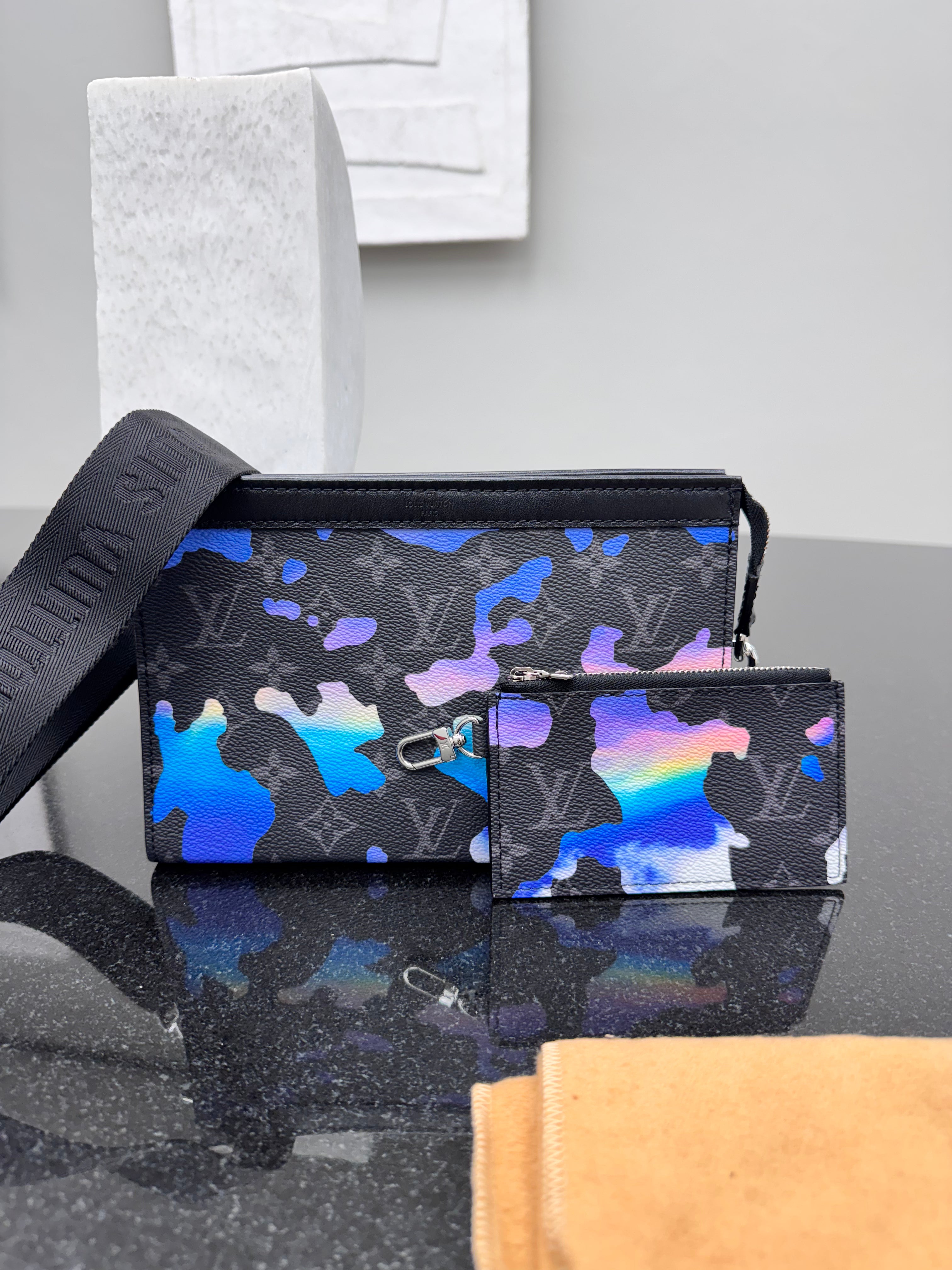 LIKE NEW - Louis Vuitton Sunrise Monogram Eclipse Gaston Wearable Wallet