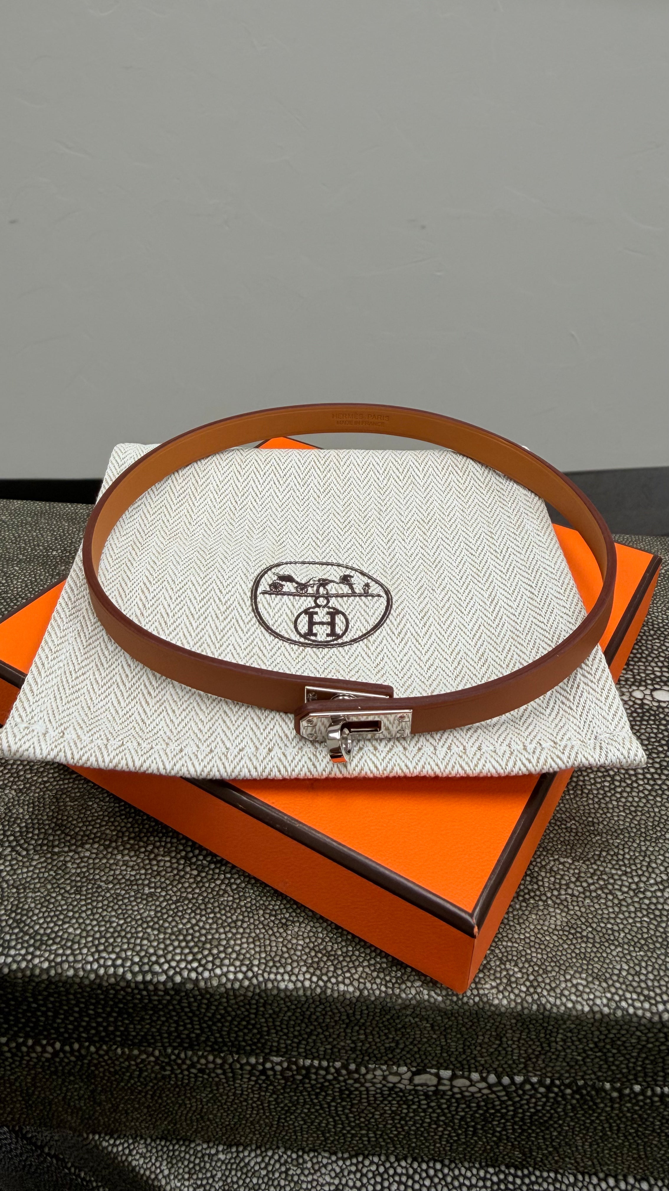 BRAND NEW- Hermes Brown Leather Mini Kelly Choker Necklace
