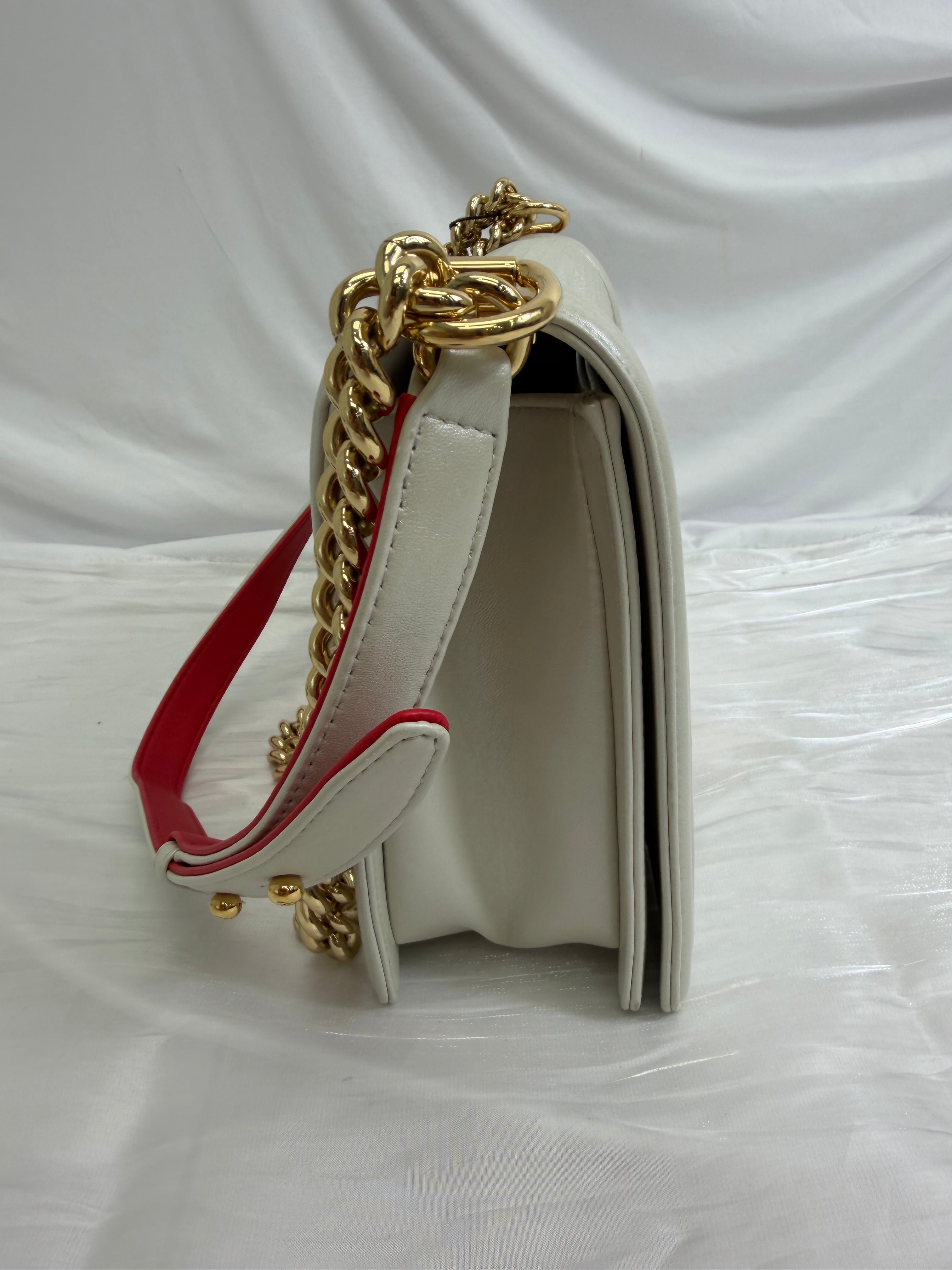 Chanel White Calfskin Cube Embossed Medium Boy Bag