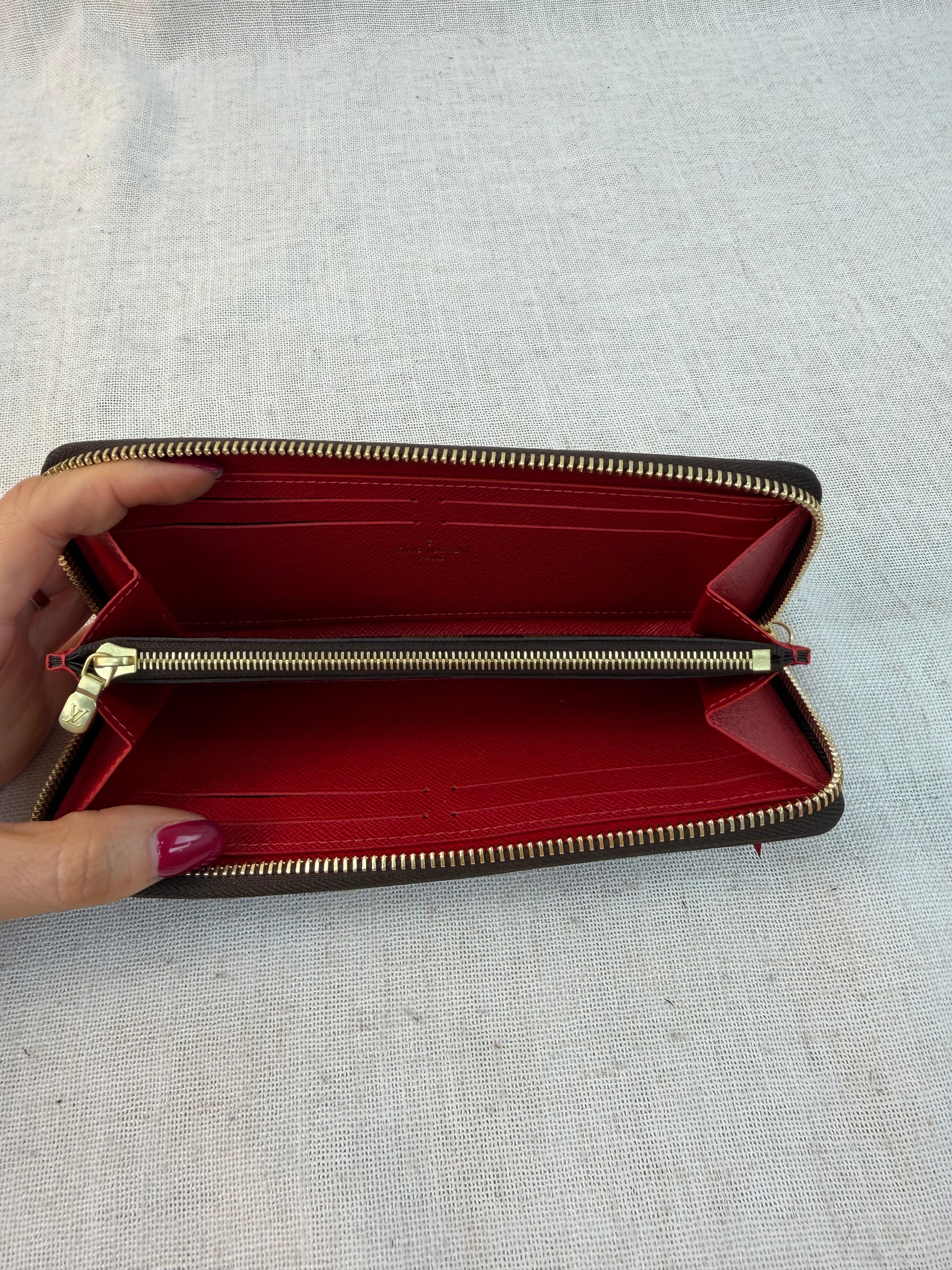 LIKE NEW Louis Vuitton Damier Ebene & Red Clemence Zippy Wallet