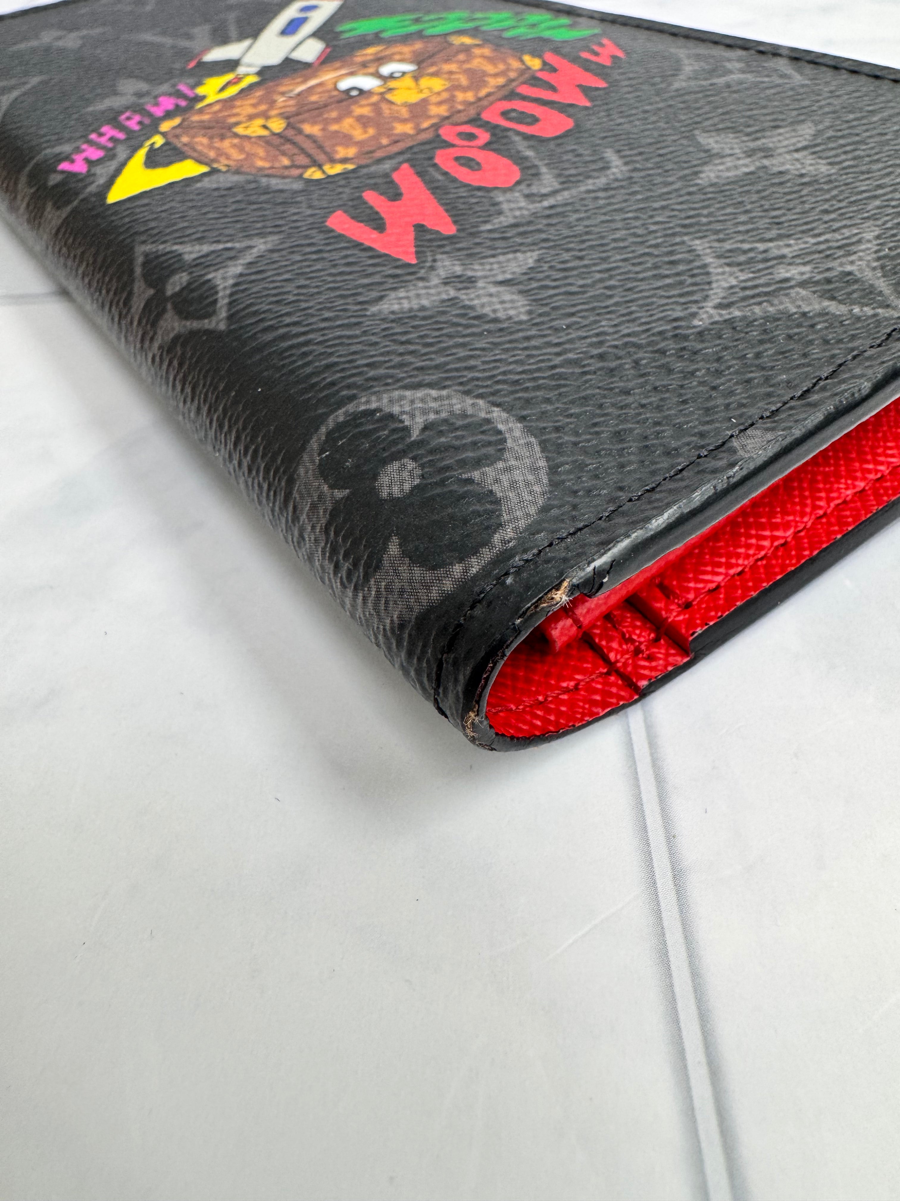 Louis Vuitton Monogram Eclipse And Red Comic Trunk Brazza Long Wallet