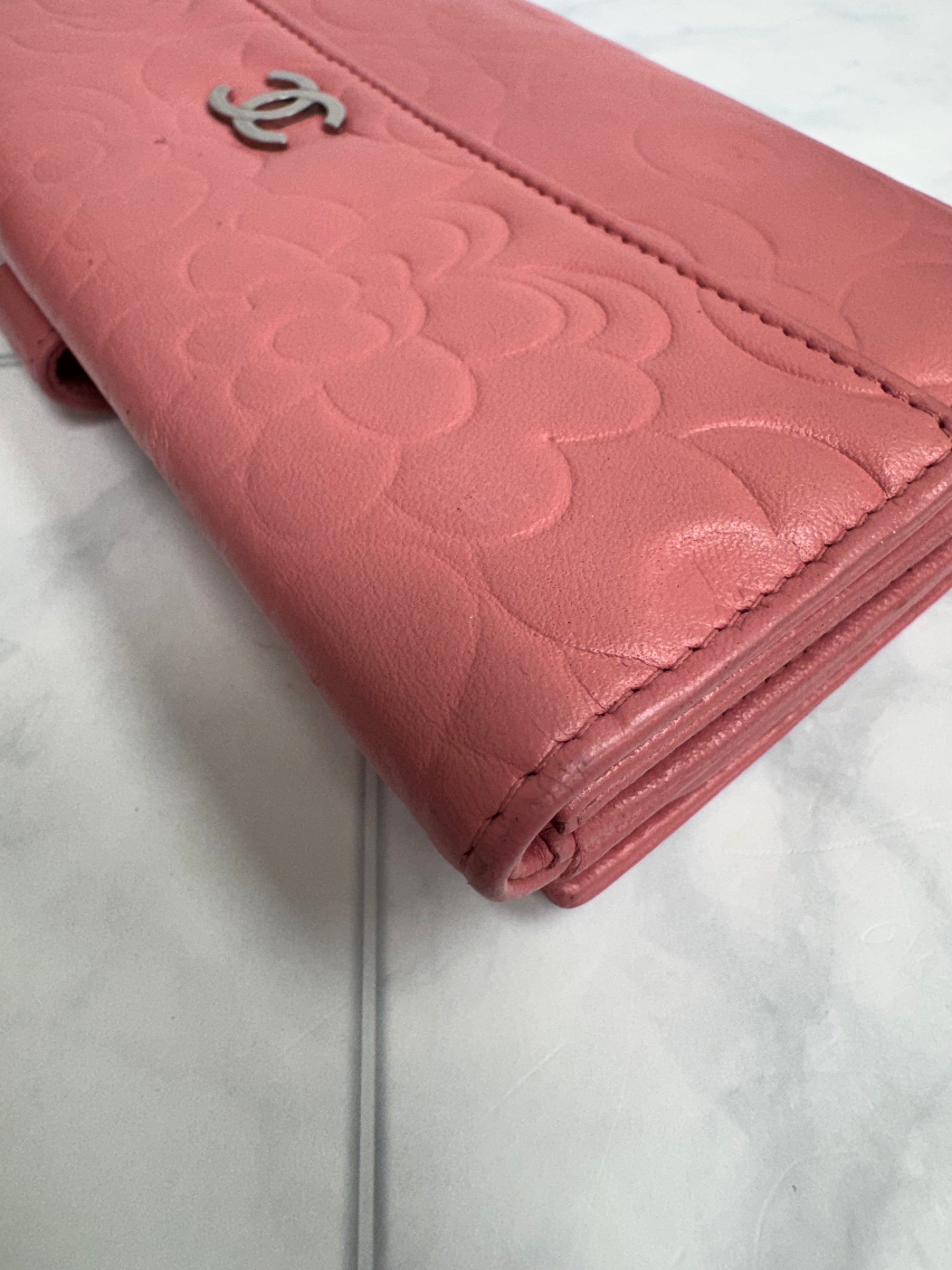 Chanel Pink Camellia Leather Long Wallet