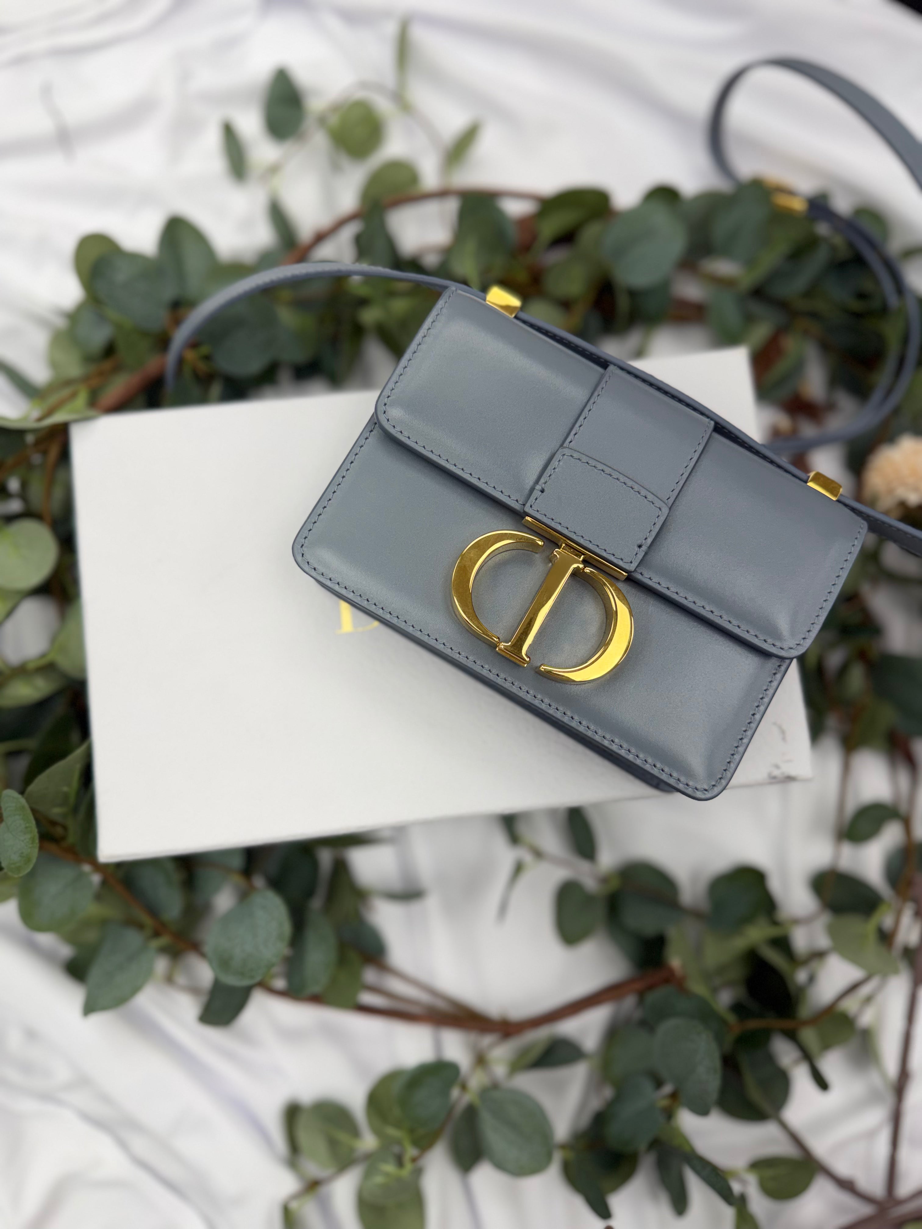 BRAND NEW- Christian Dior Blue Grey Smooth Calfskin Micro 30 Montaigne Crossbody