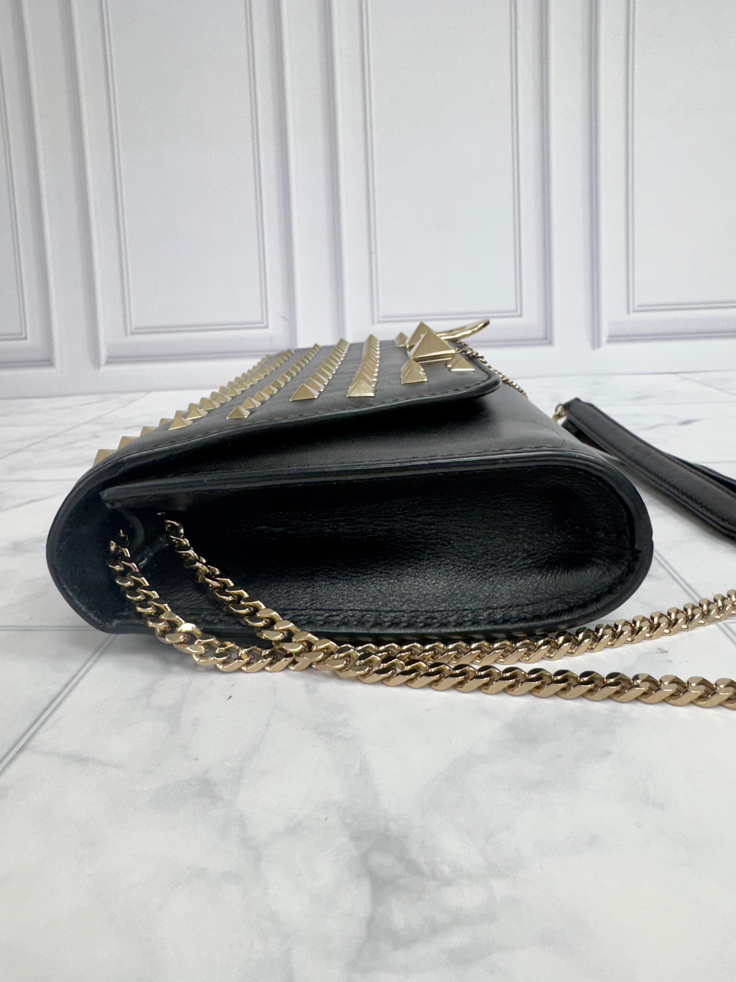 Valentino Black Leather Rockstud All Over Demilune Chain Shoulder Bag