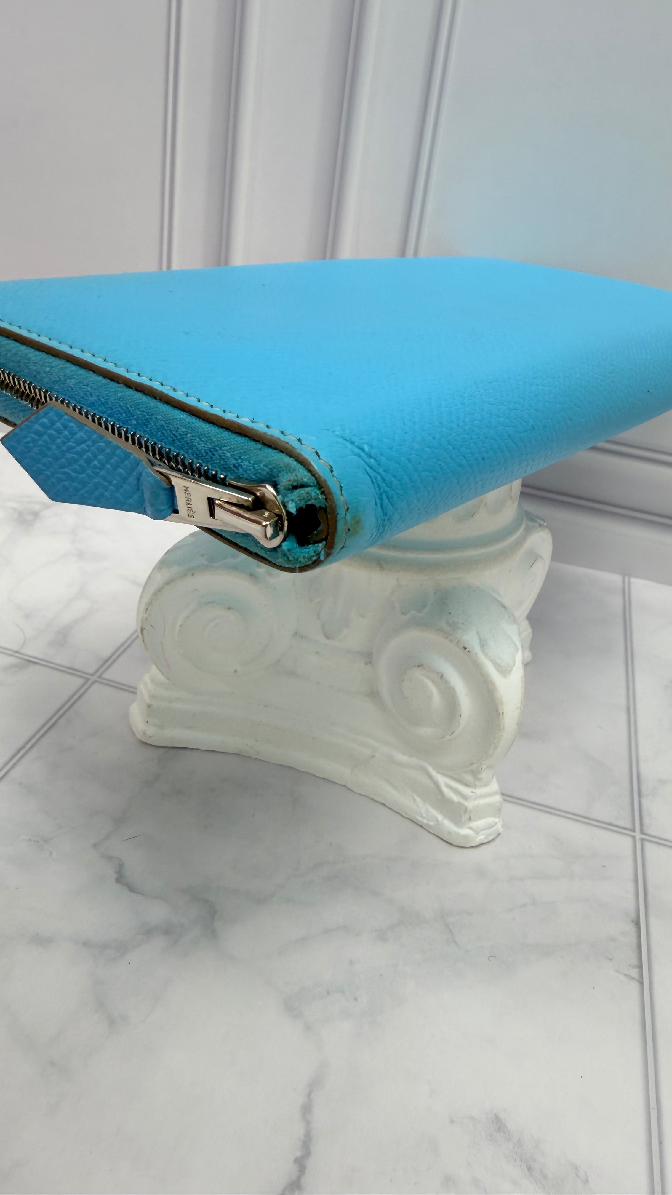 Hermes Sky Blue Epsom Leather Zippy Wallet
