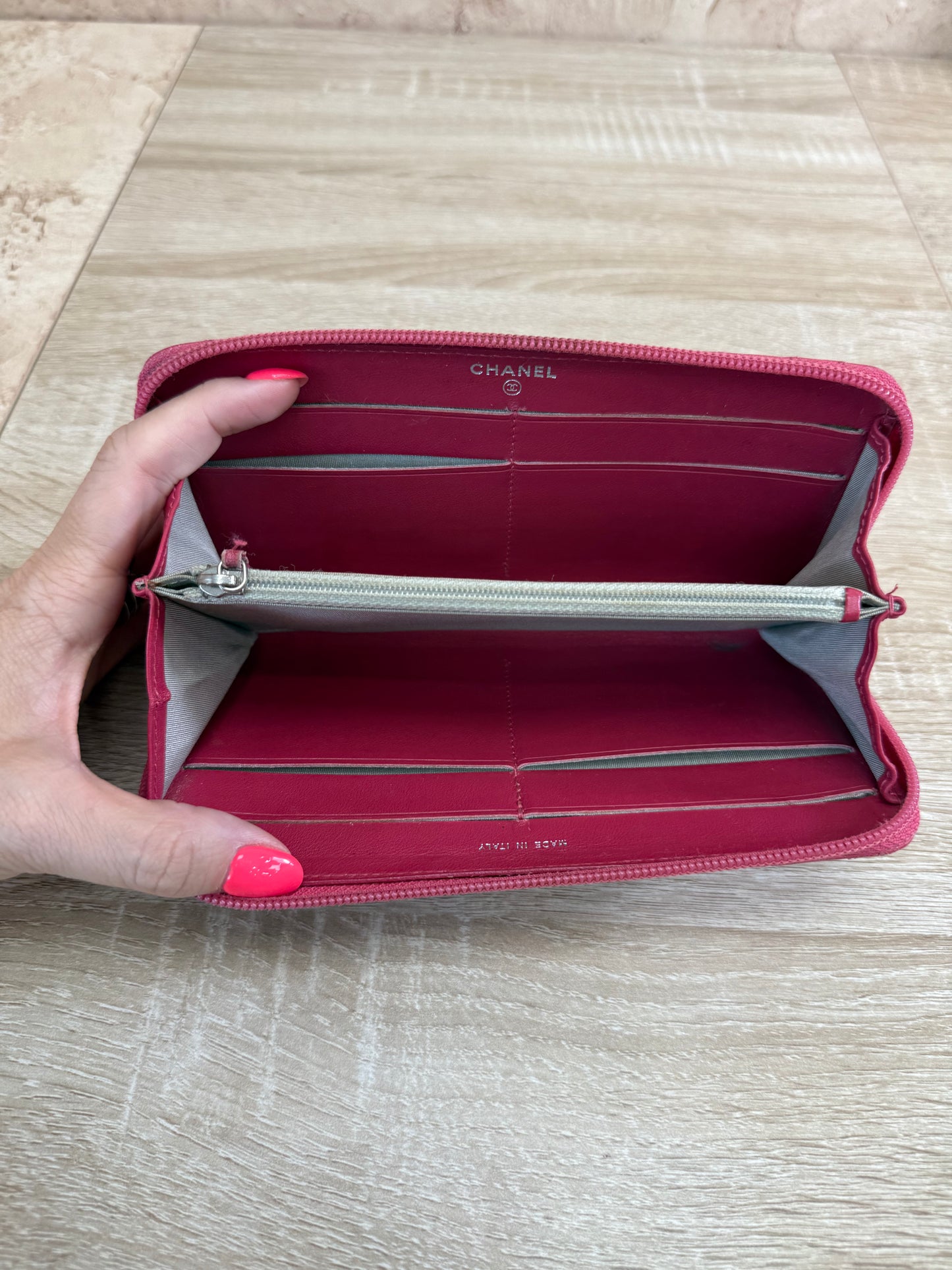 Chanel Pink Quilted Calfskin Zippy Long Wallet