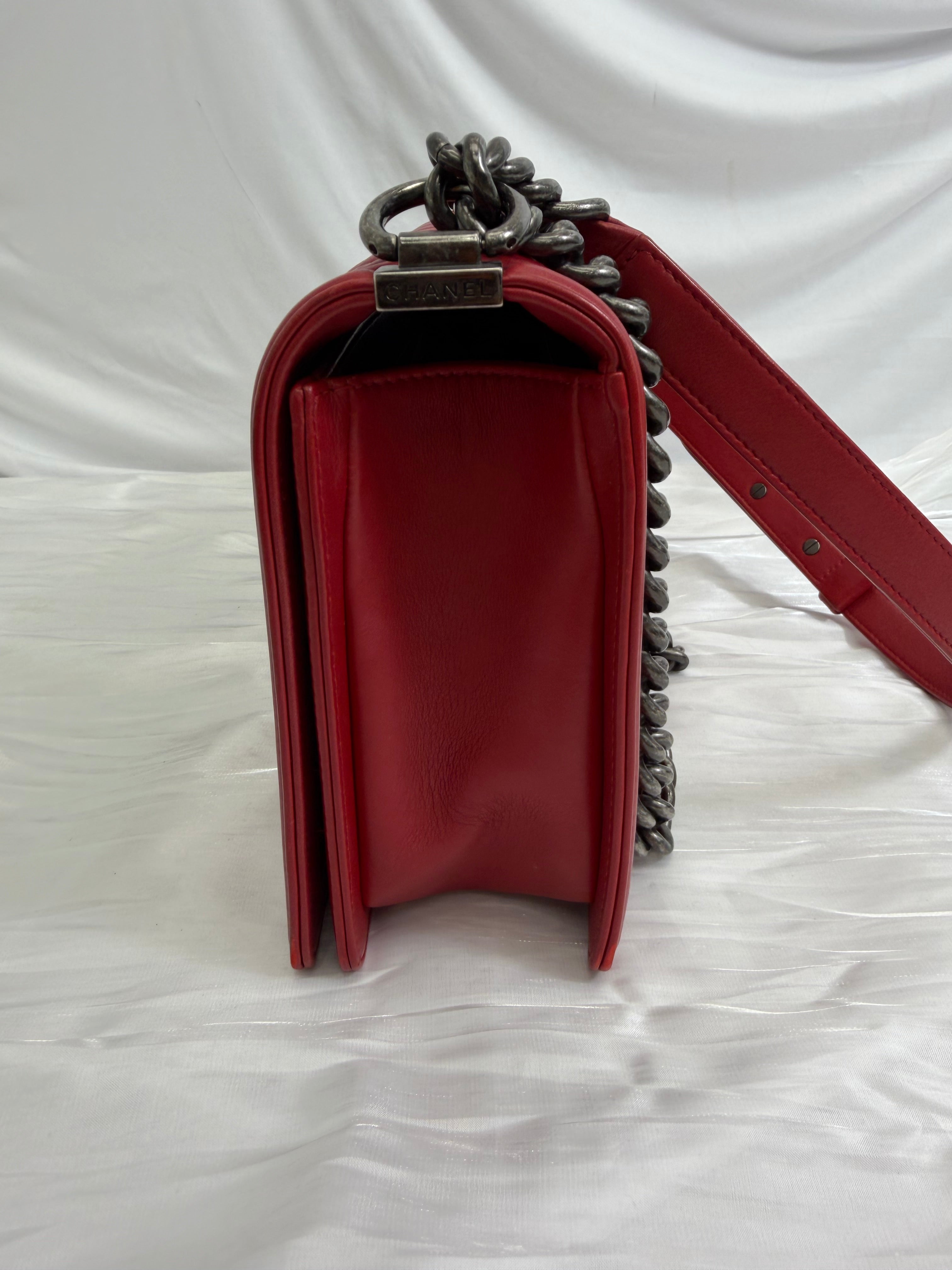 Chanel Red Quilted Calfskin Medium Boy Bag