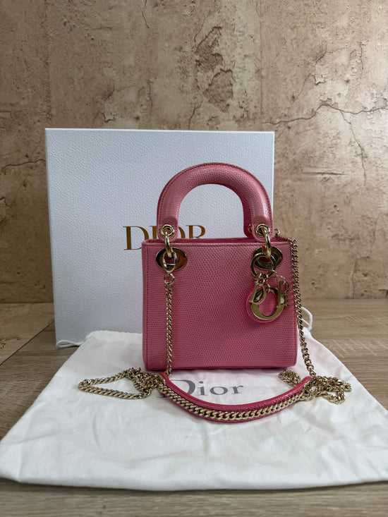 LIKE NEW Christian Dior Lady Dior Small Pink Lizard