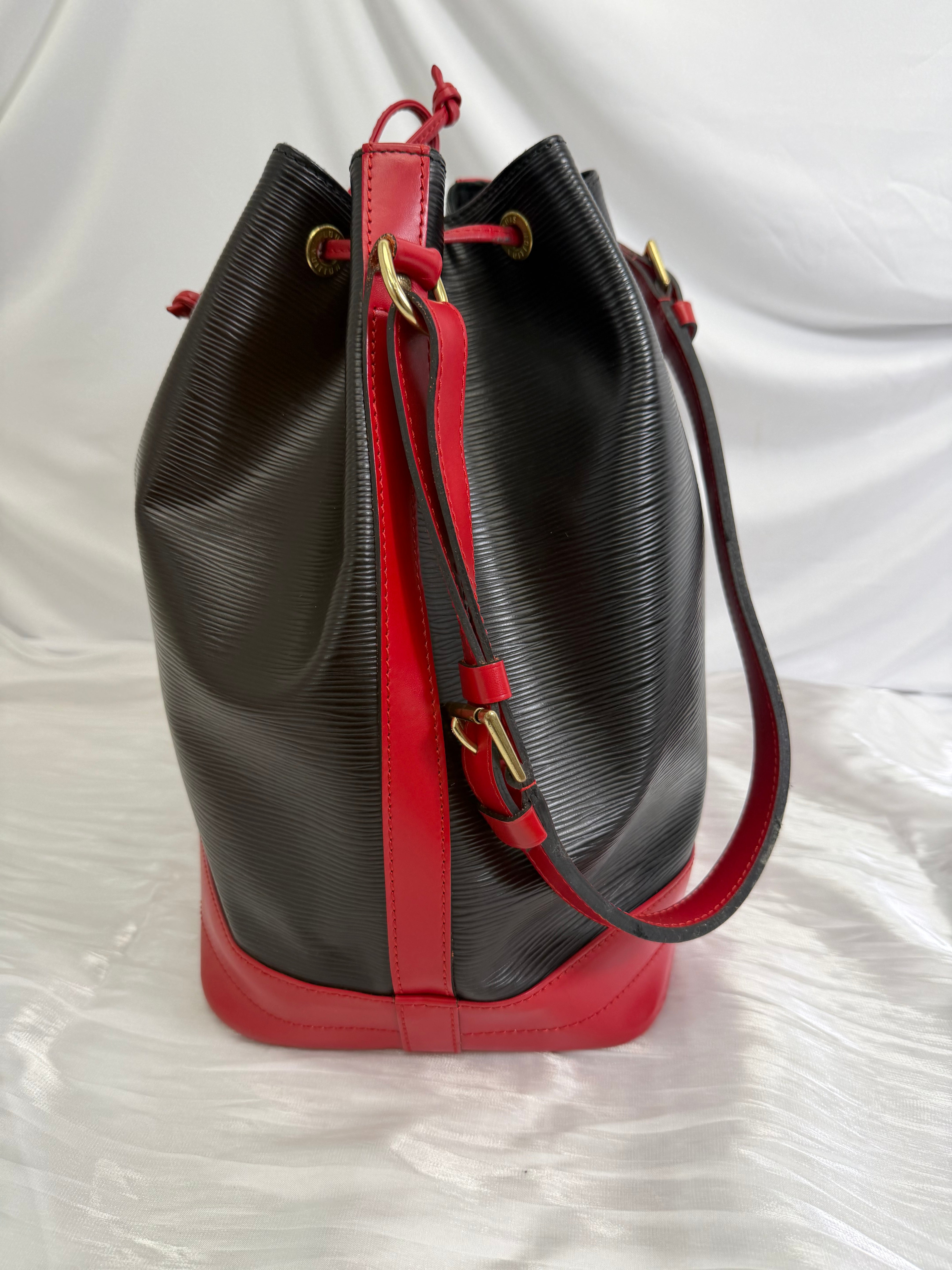 Louis Vuitton Black Epi x Red Leather Noe Bucket Bag