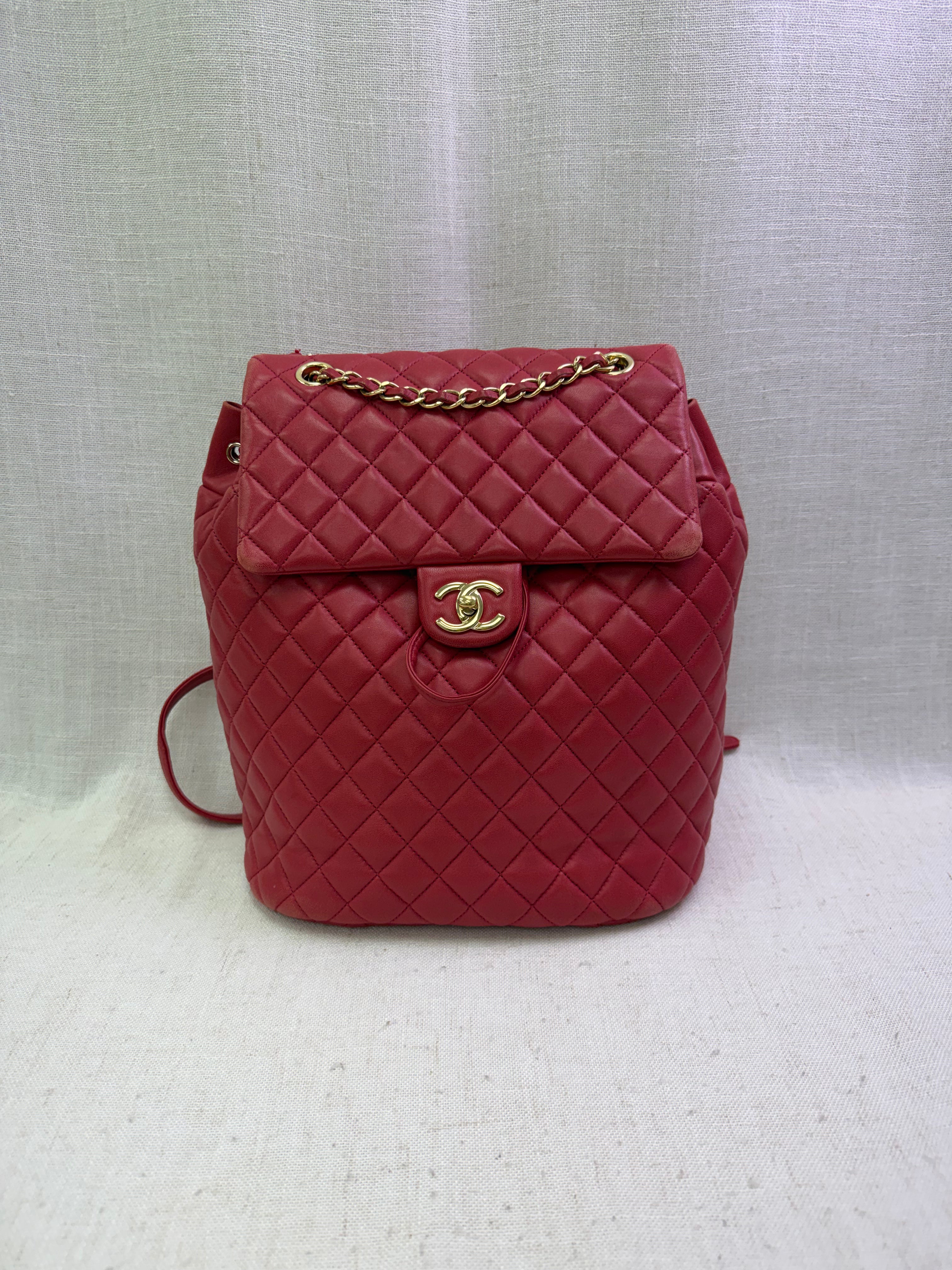 Chanel Vintage Red Quilted Lambskin Large Urban Spirit Backpack