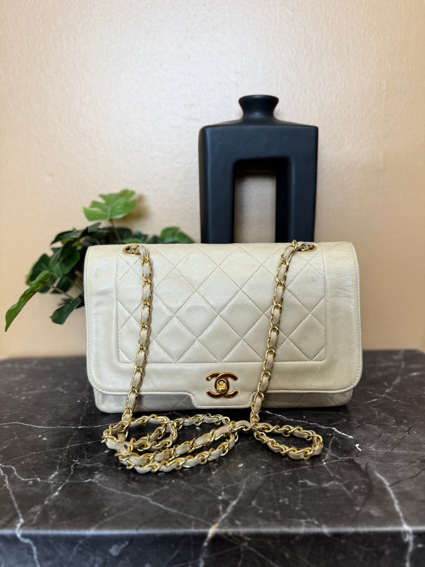 Chanel Beige Quilted Lambskin Single Flap Bag
