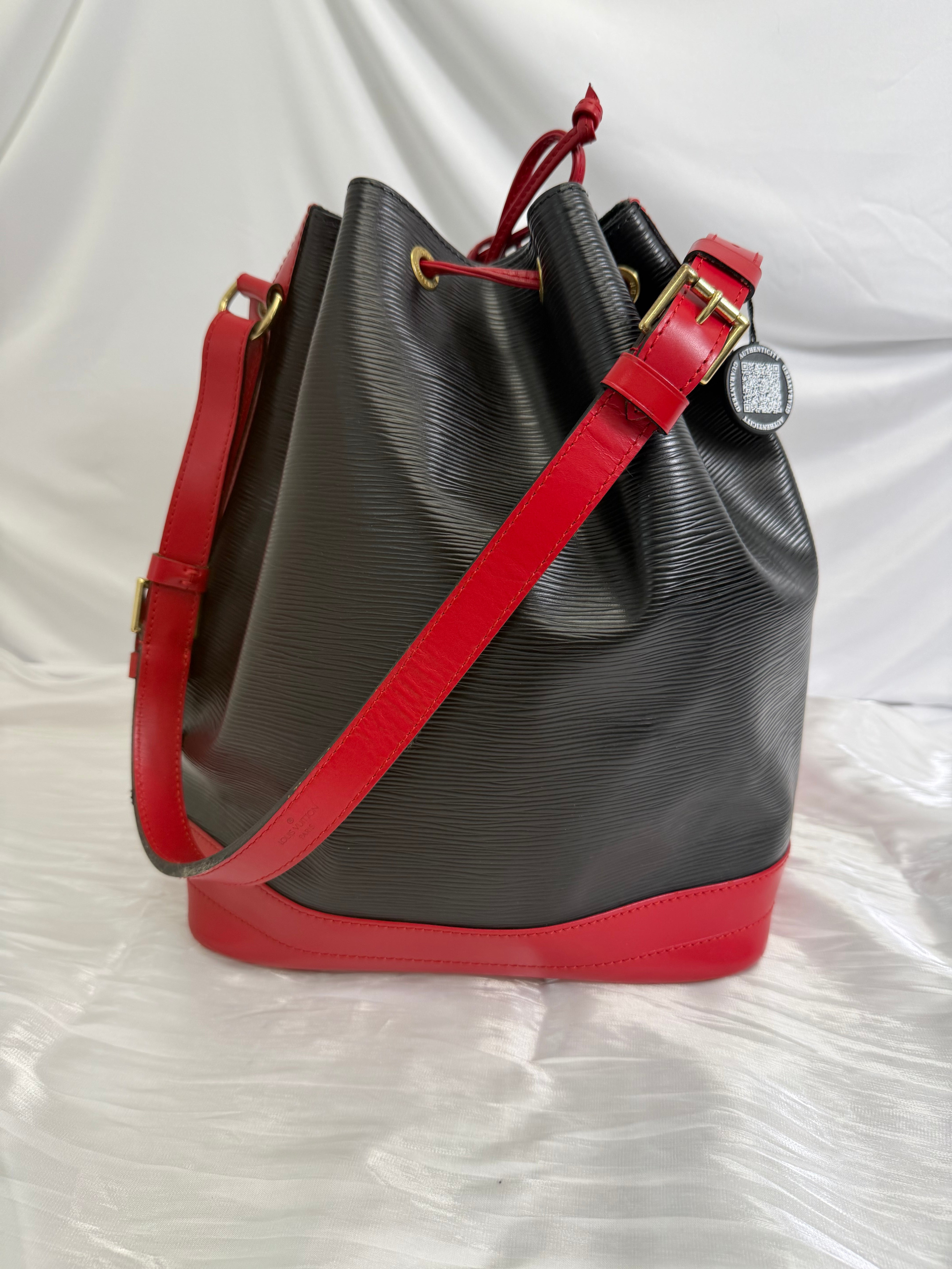 Louis Vuitton Black Epi x Red Leather Noe Bucket Bag