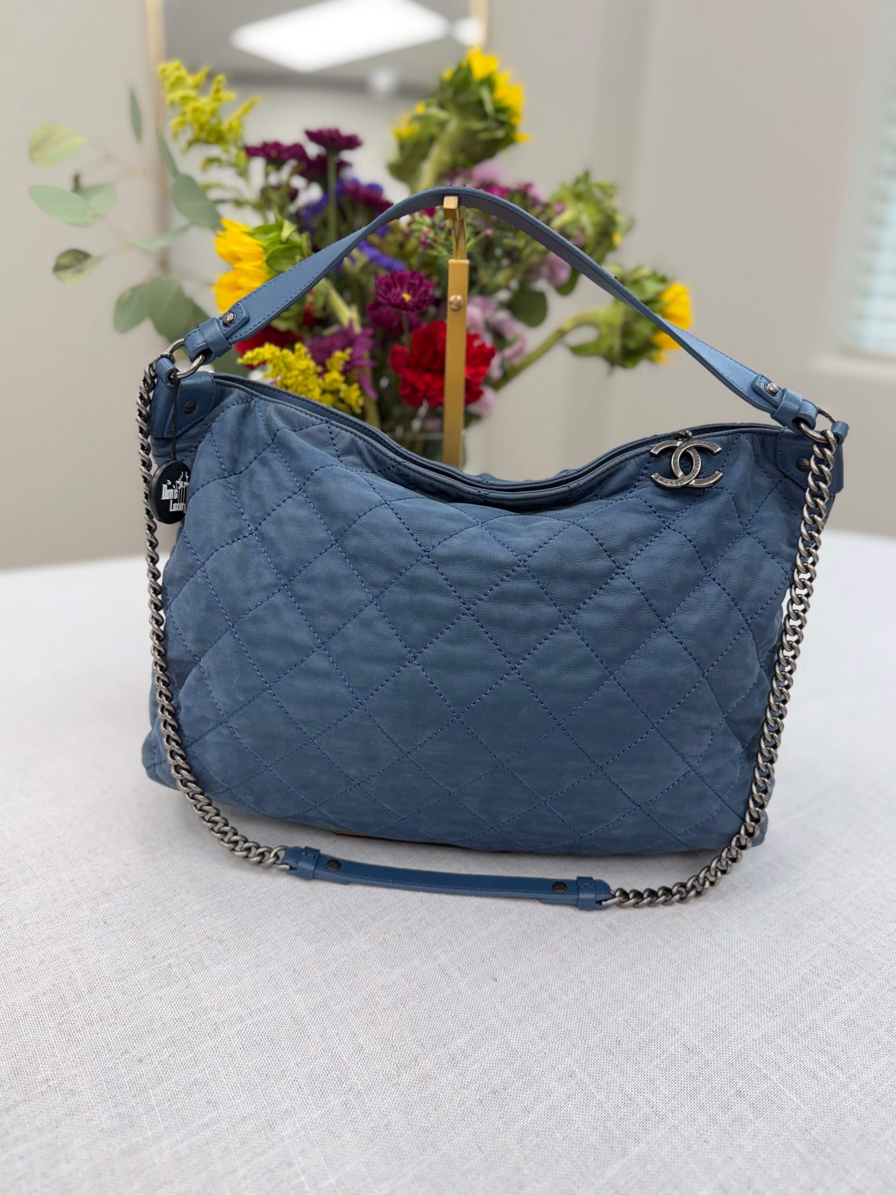 Chanel Blue Quilted Aged Calfskin French Riviera Hobo Bg