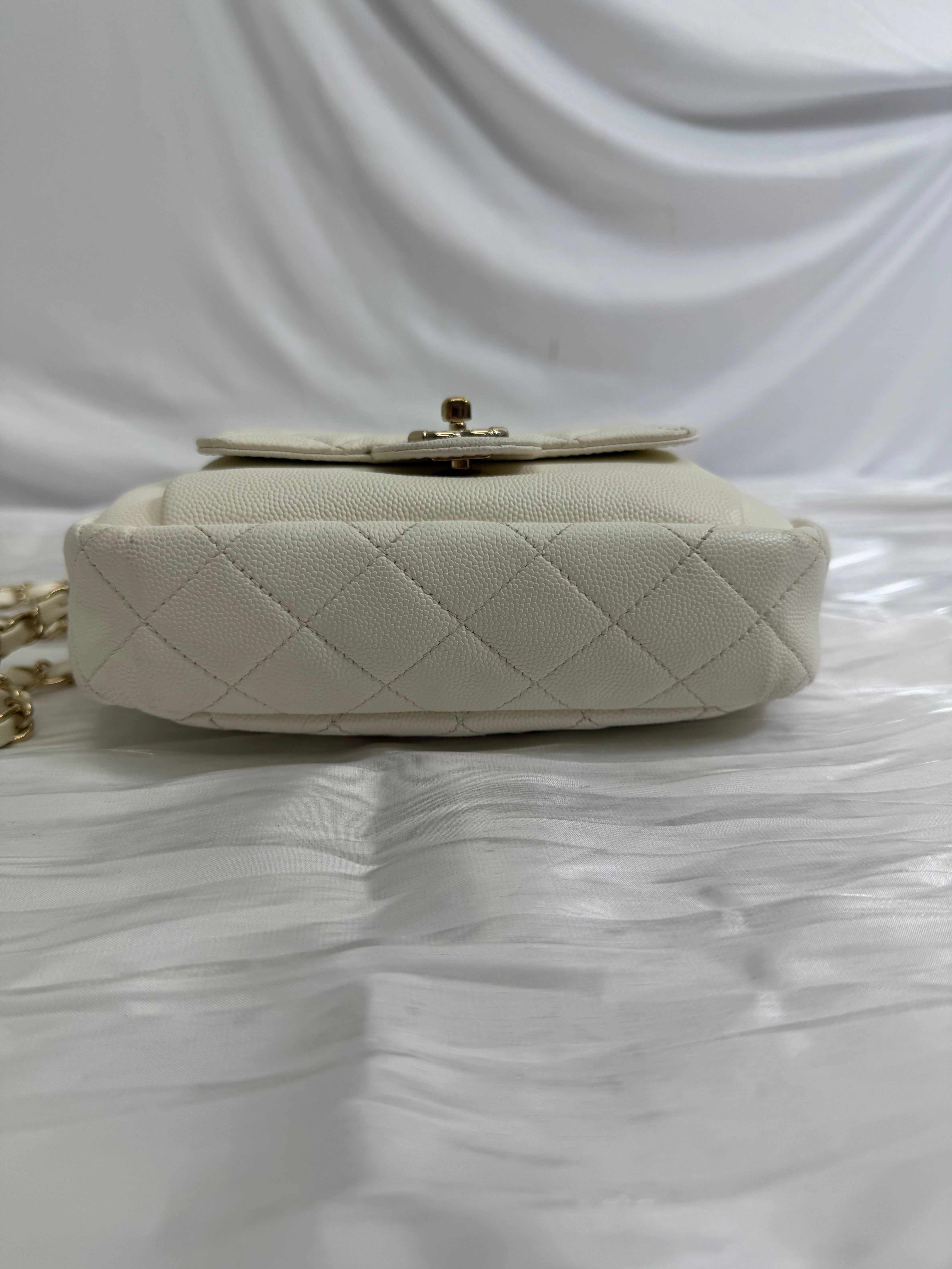 Chanel White Quilted Caviar CC Day Camera Case