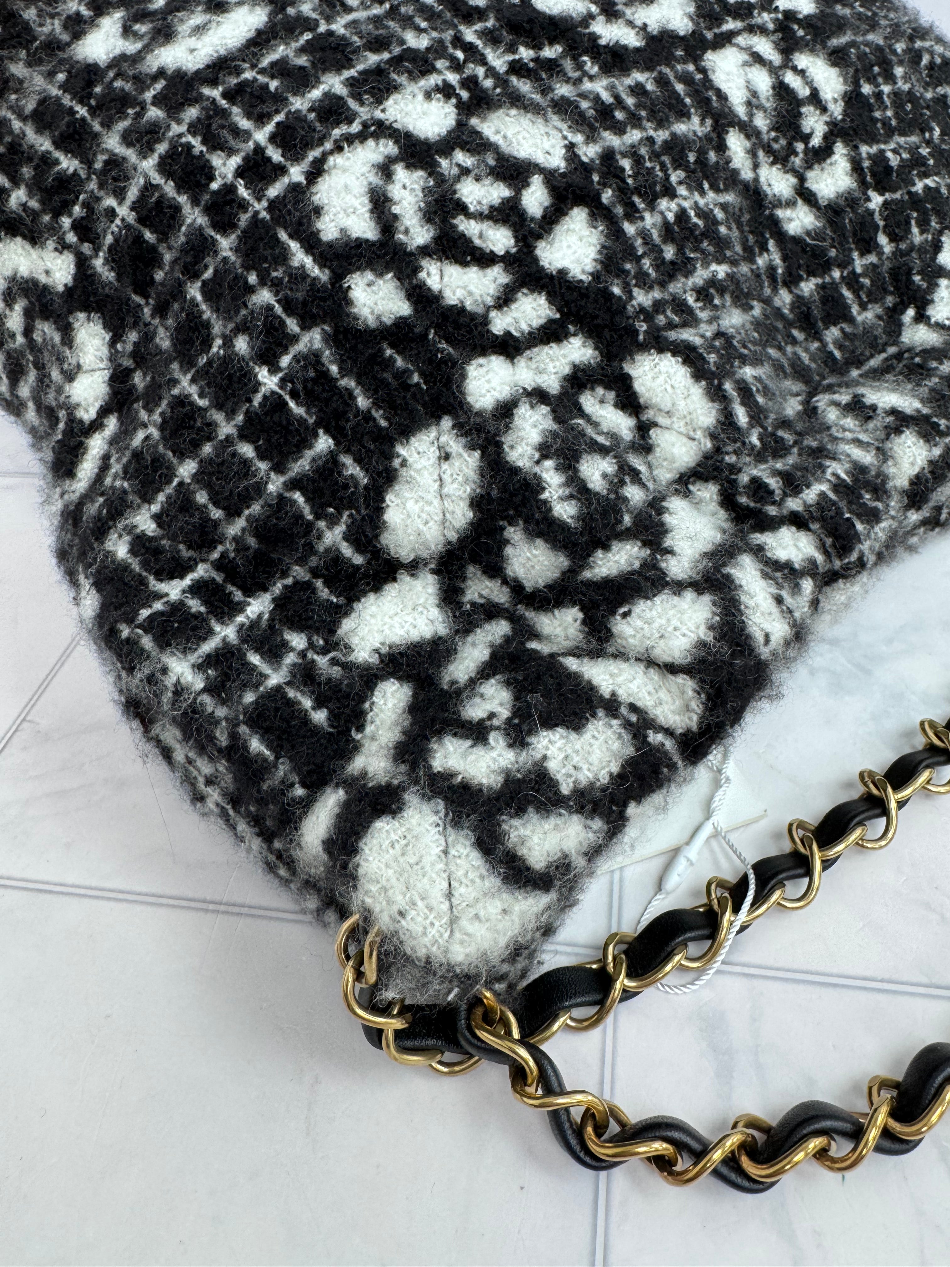 Chanel Black & White Cashmere Camellia Small Chanel 22 Bag