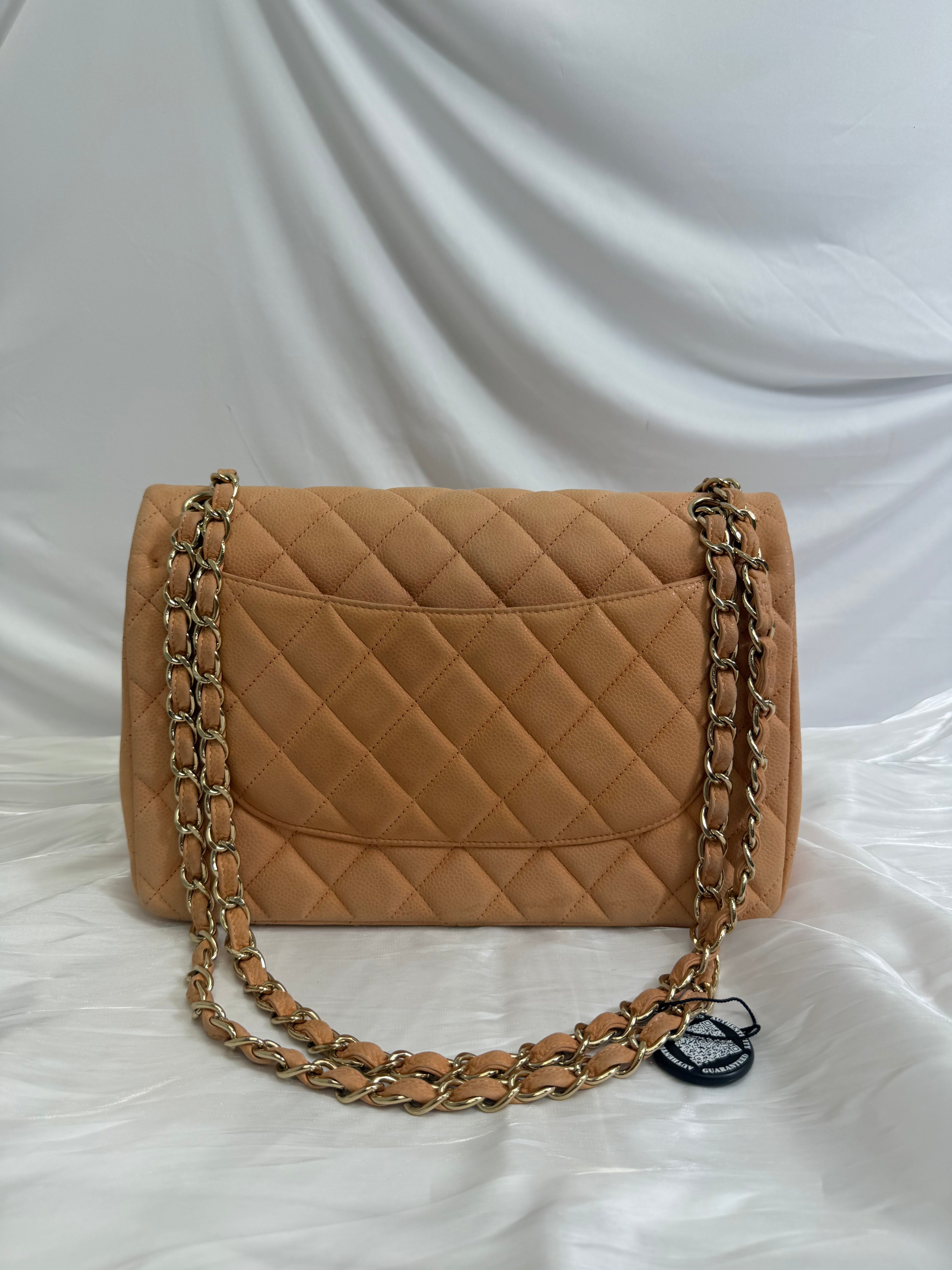 Chanel Peach Caviar Jumbo Double Flap Bag