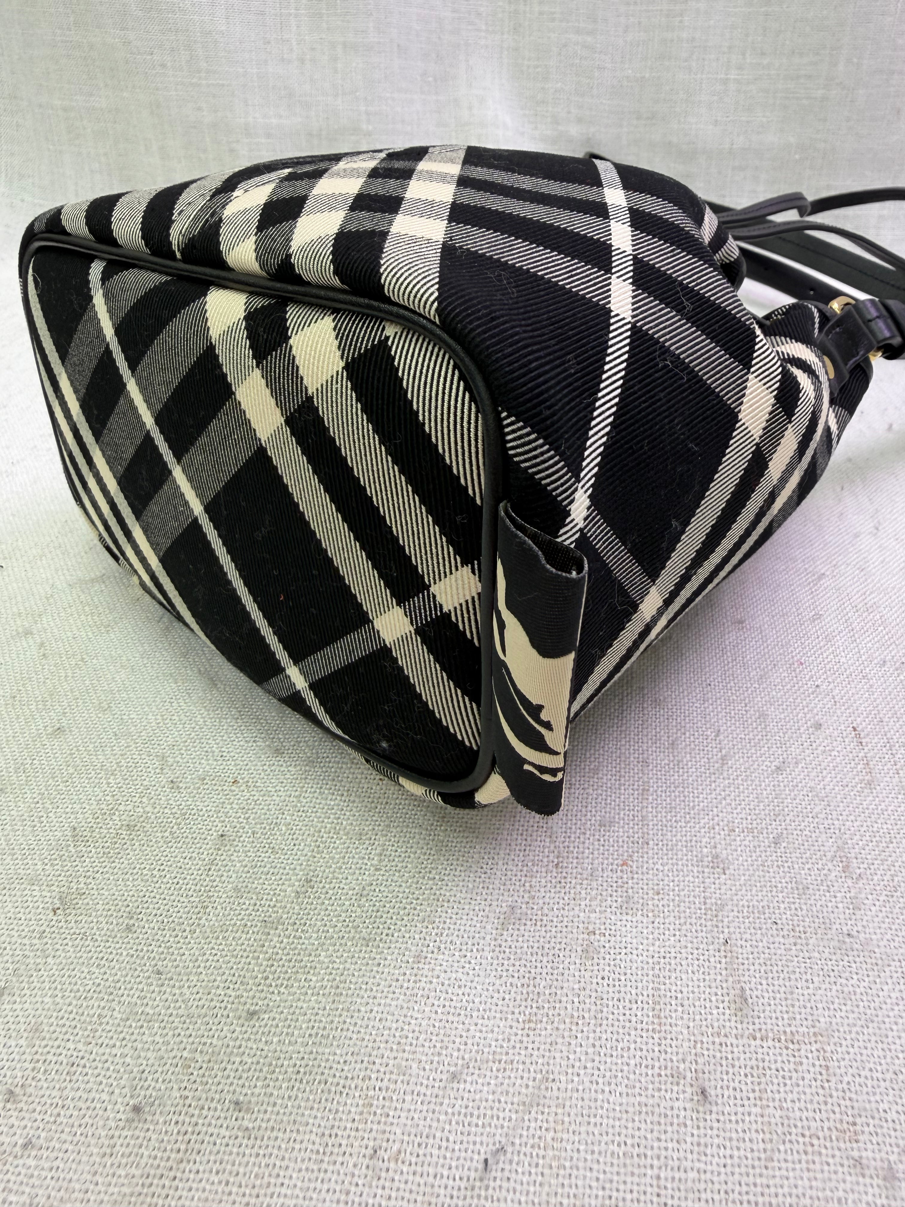 LIKE NEW Burberry Black & White Check Canvas Bucket Bag