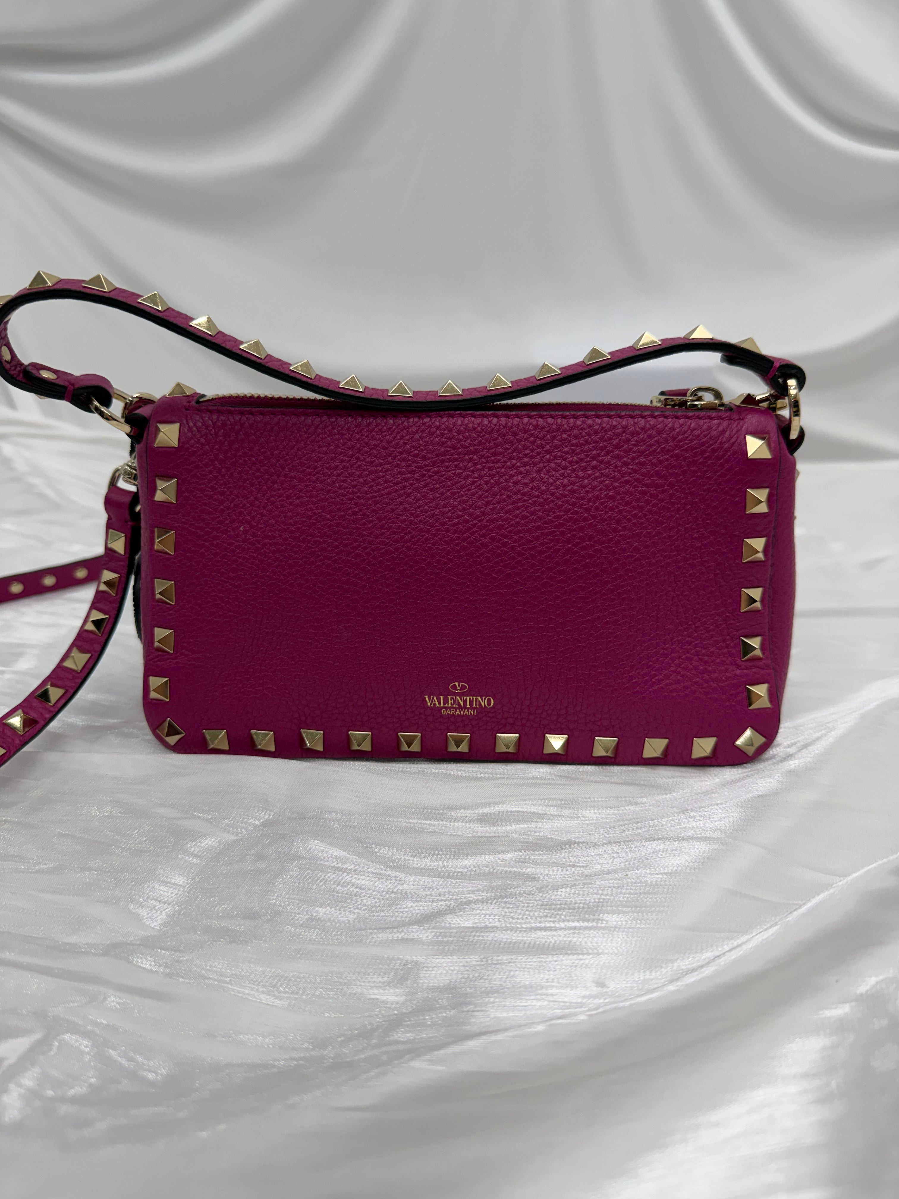 Valentino Dark Fuchsia Grainy Leather Rockstud Shoulder Bag