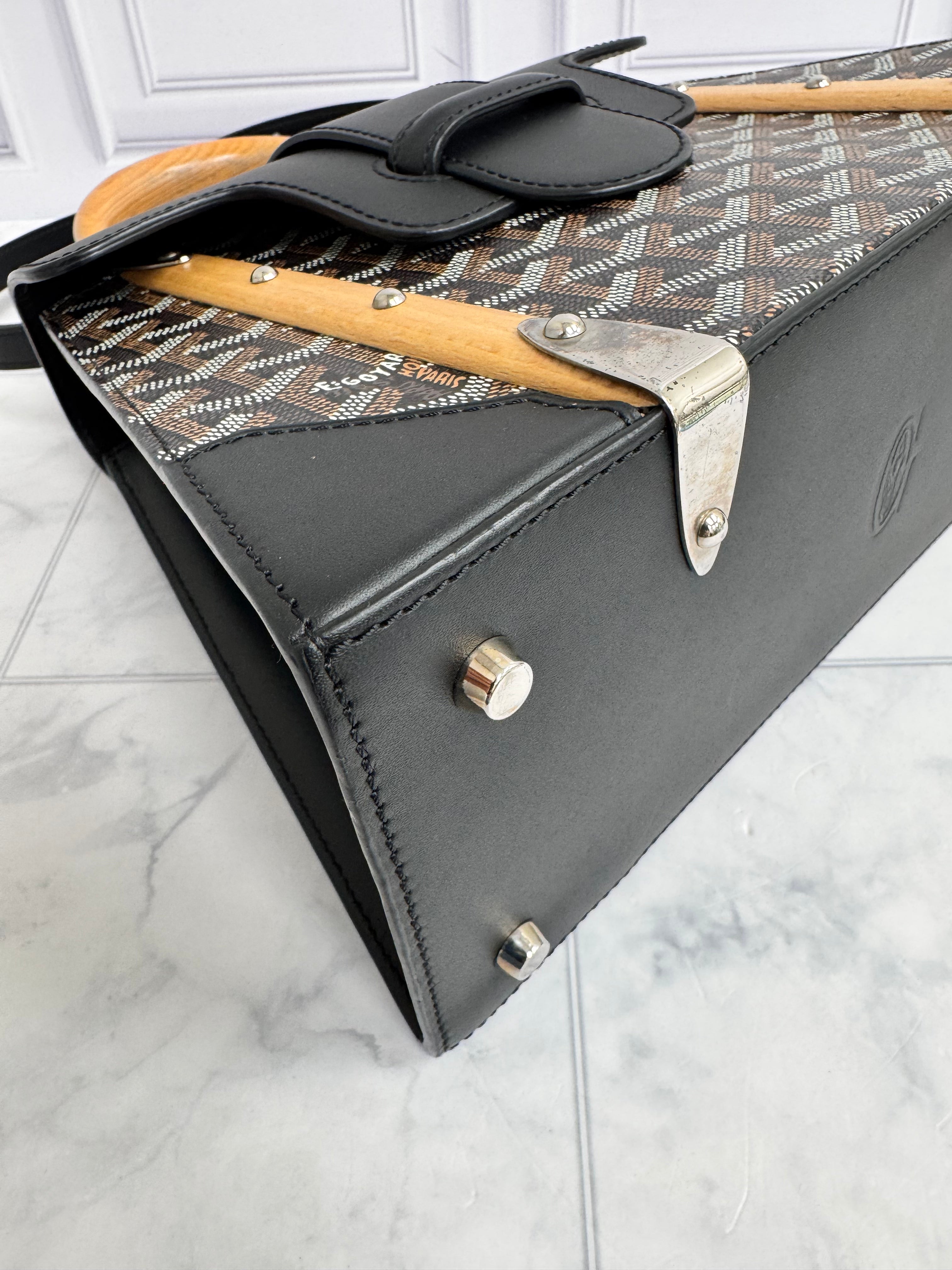 Goyard Black Goyardine Coated Canvas Saigon Structure Top Handle Bag PM