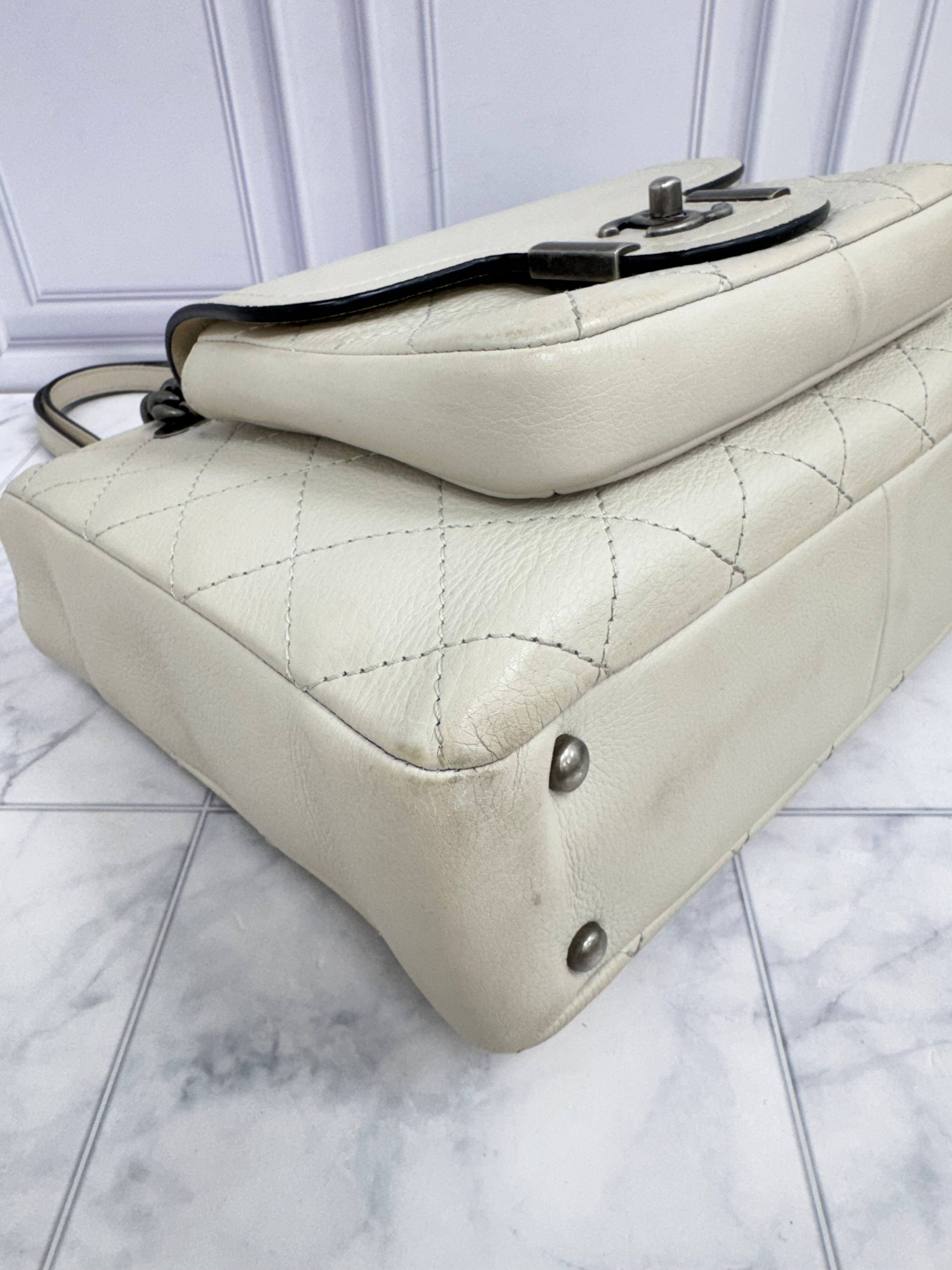 Chanel Ivory Quilted Calfskin Leather Small Archi Chic Shopping Tote