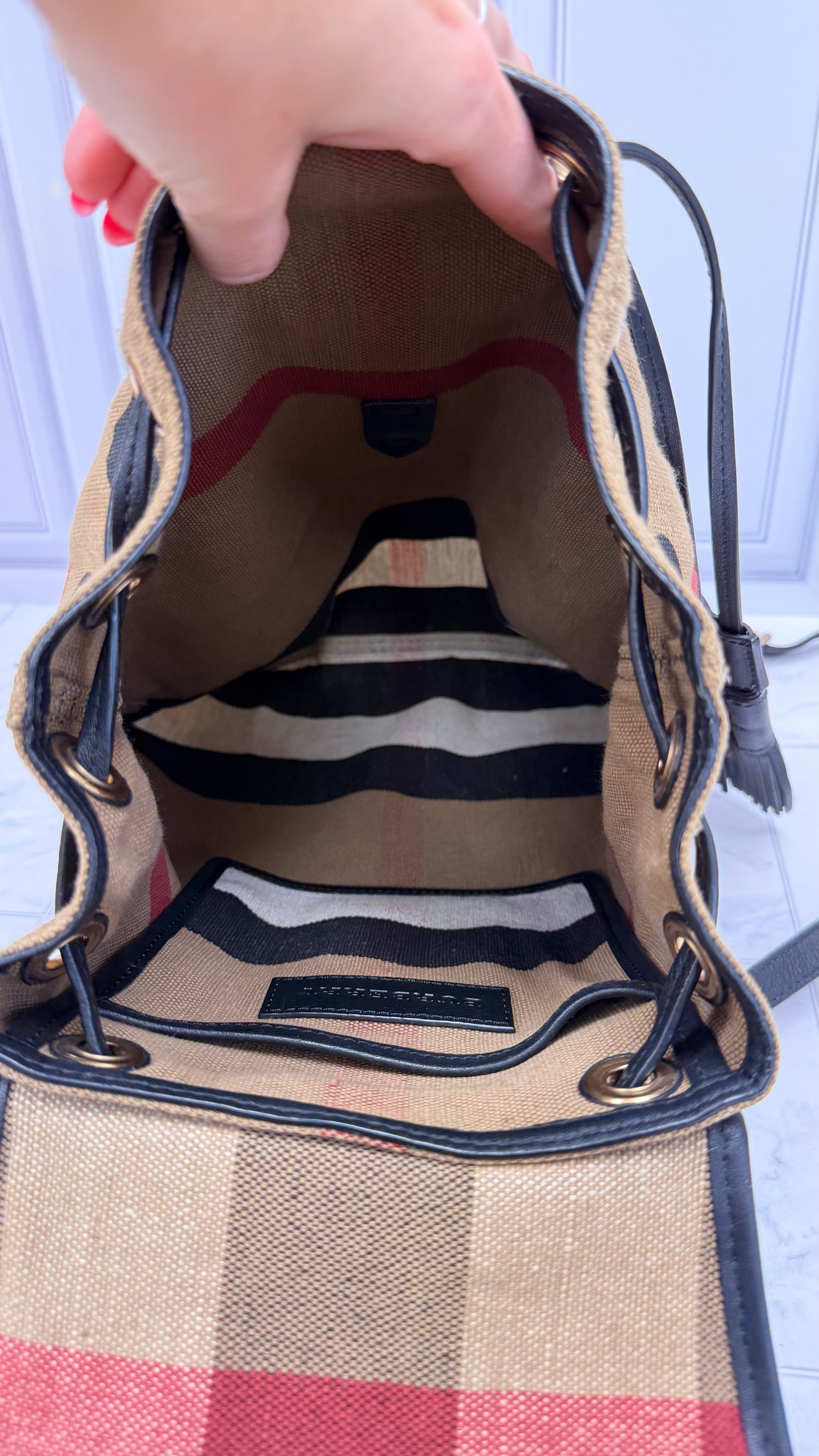Burberry Heart Mega Check Overdyed Canvas Backpack