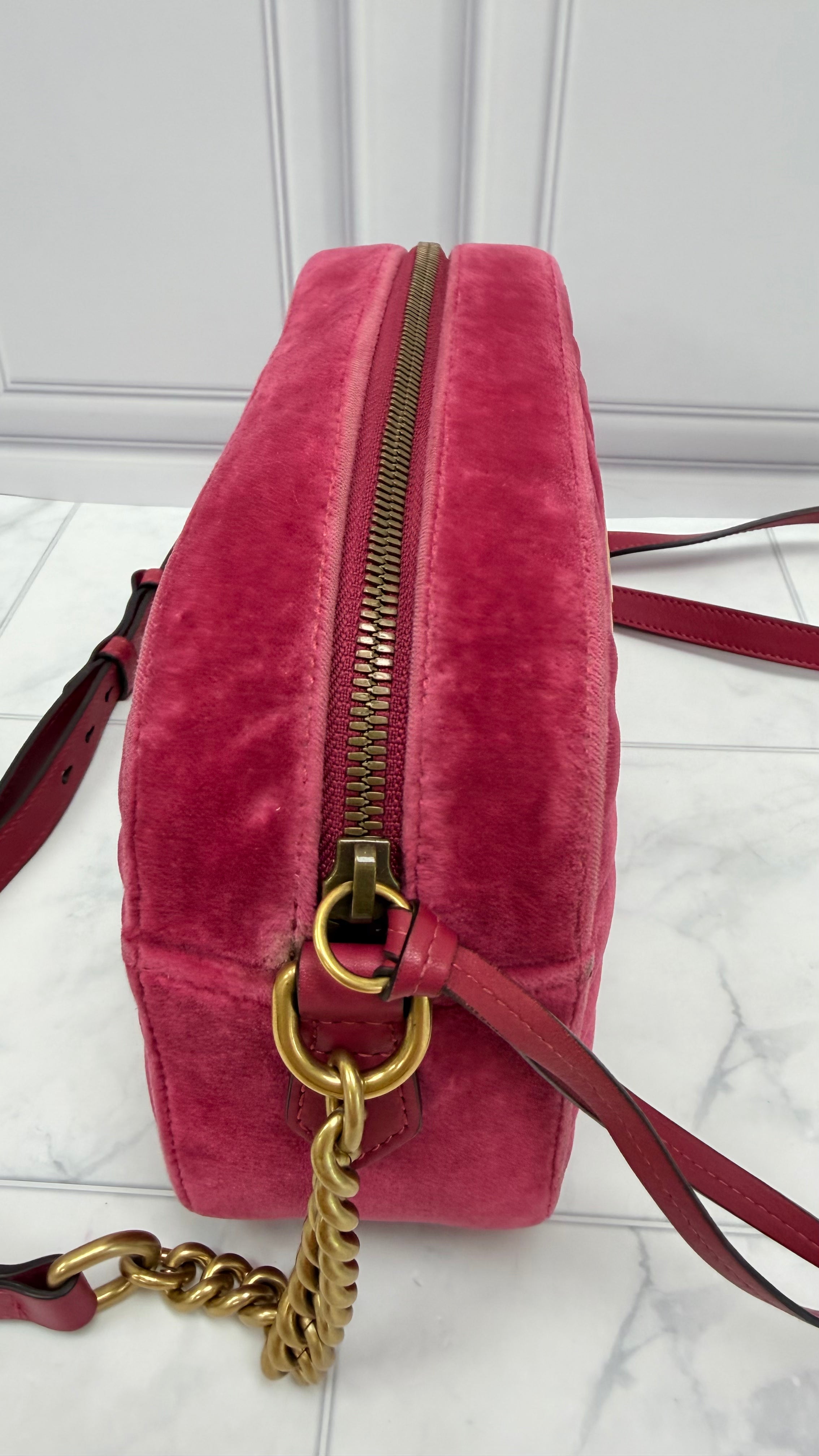 Gucci Pink Velvet Small Marmont Crossbody