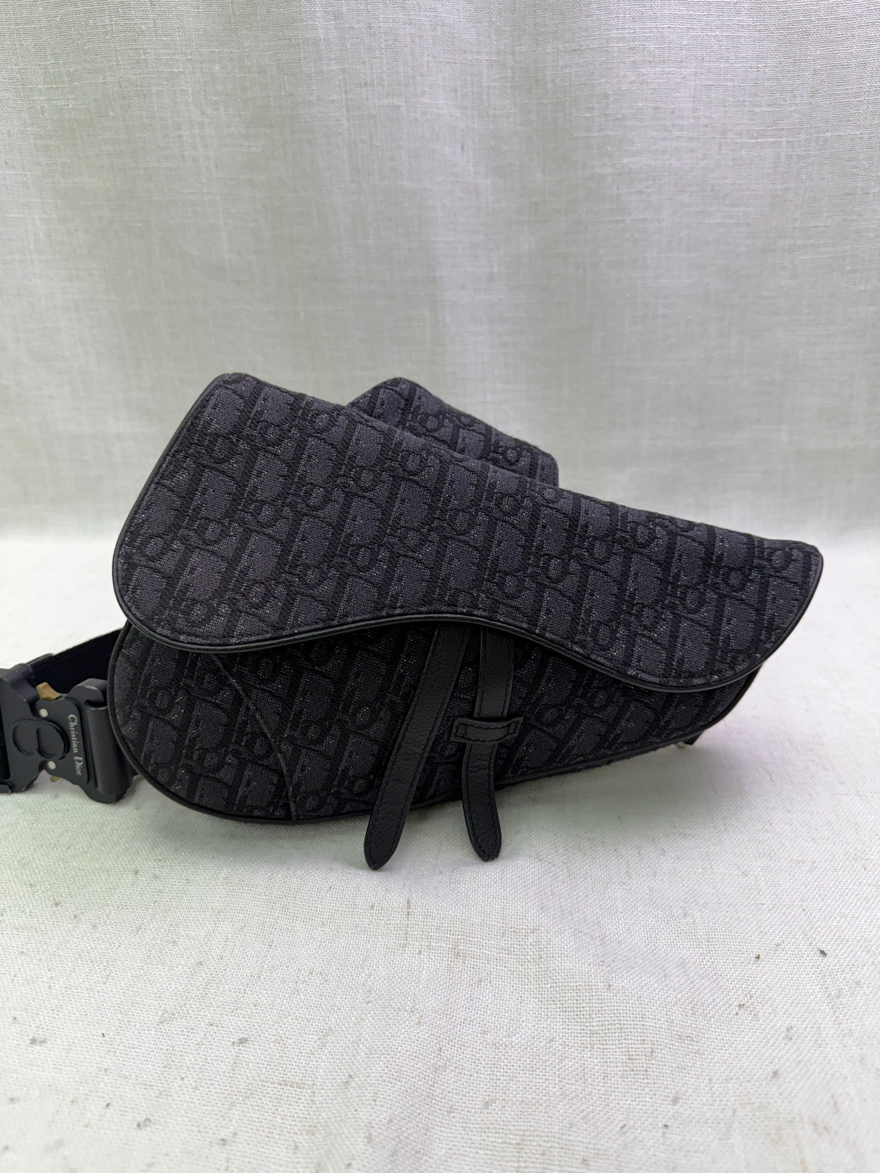 Christian Dior Black Trotter Canvas Saddle Sling Bag