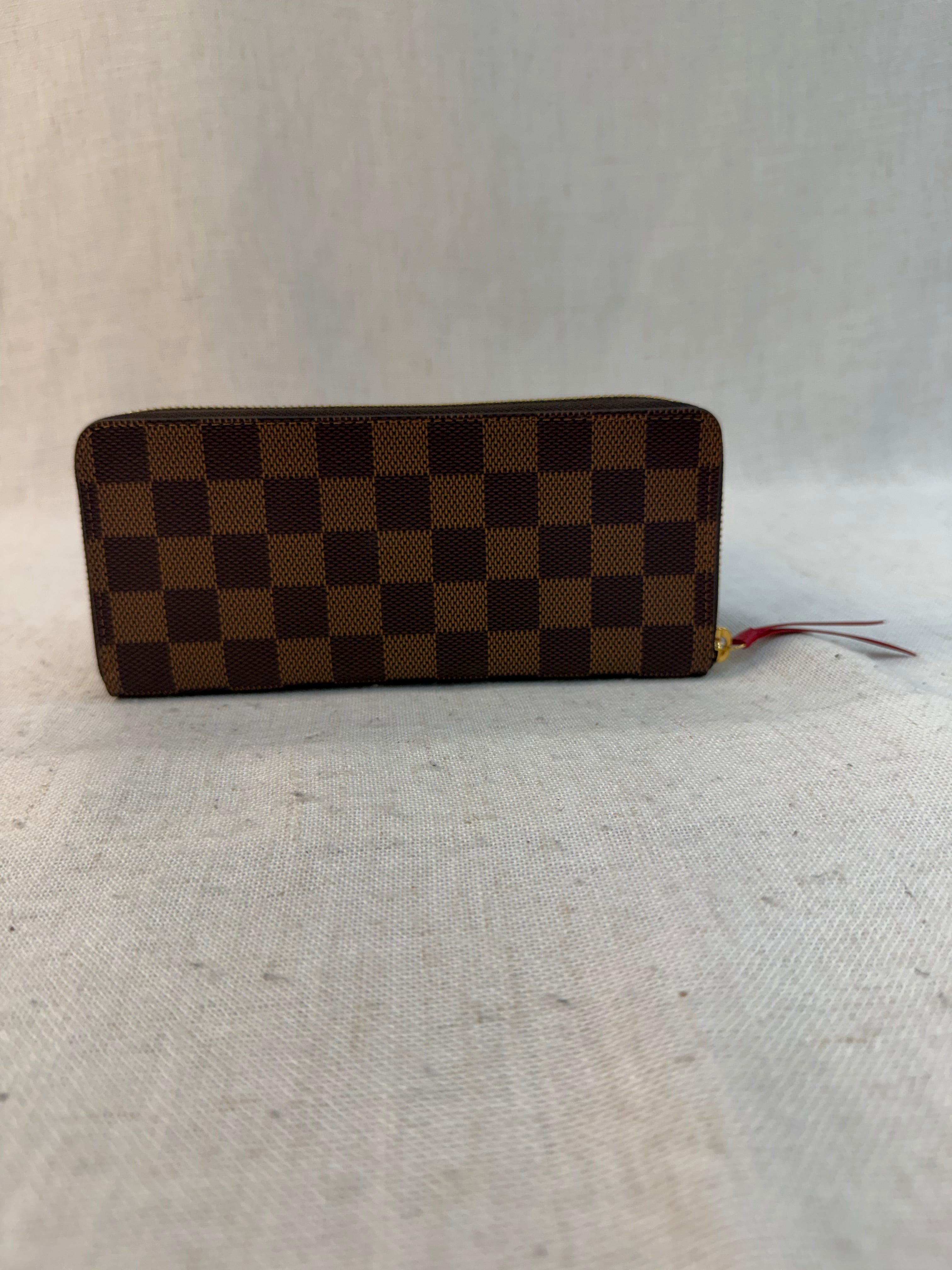 LIKE NEW Louis Vuitton Damier Ebene & Red Clemence Zippy Wallet