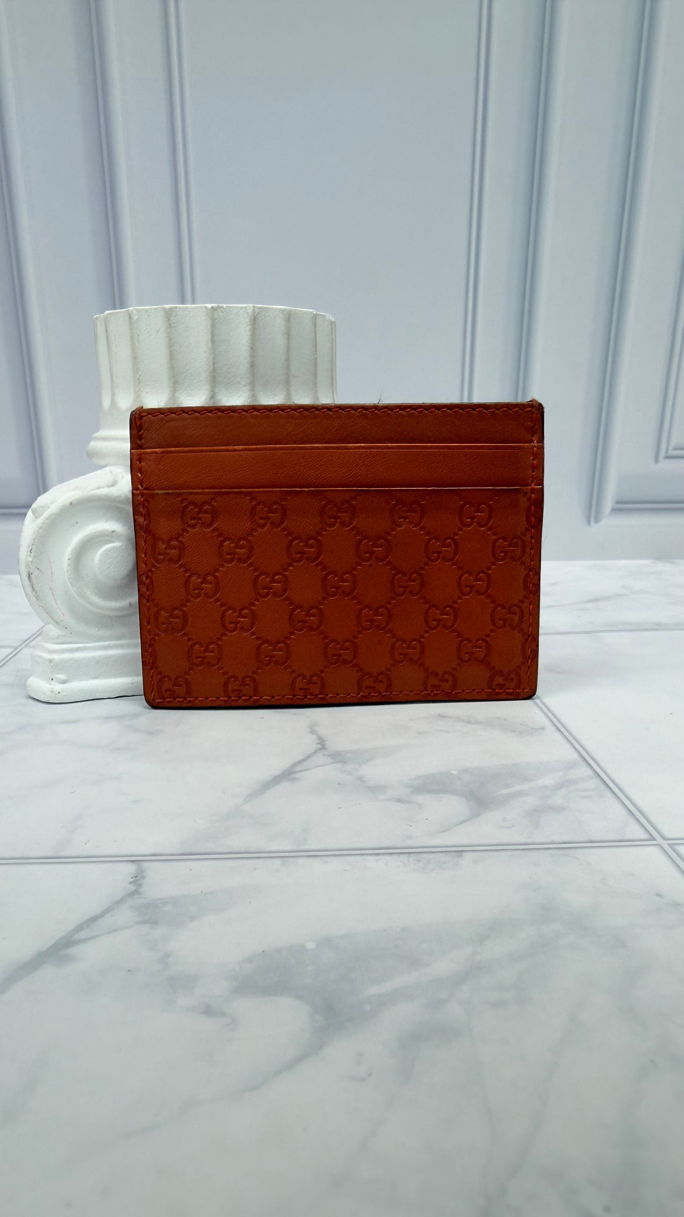 Gucci Burnt Orange Microguccissima Leather Card Holder