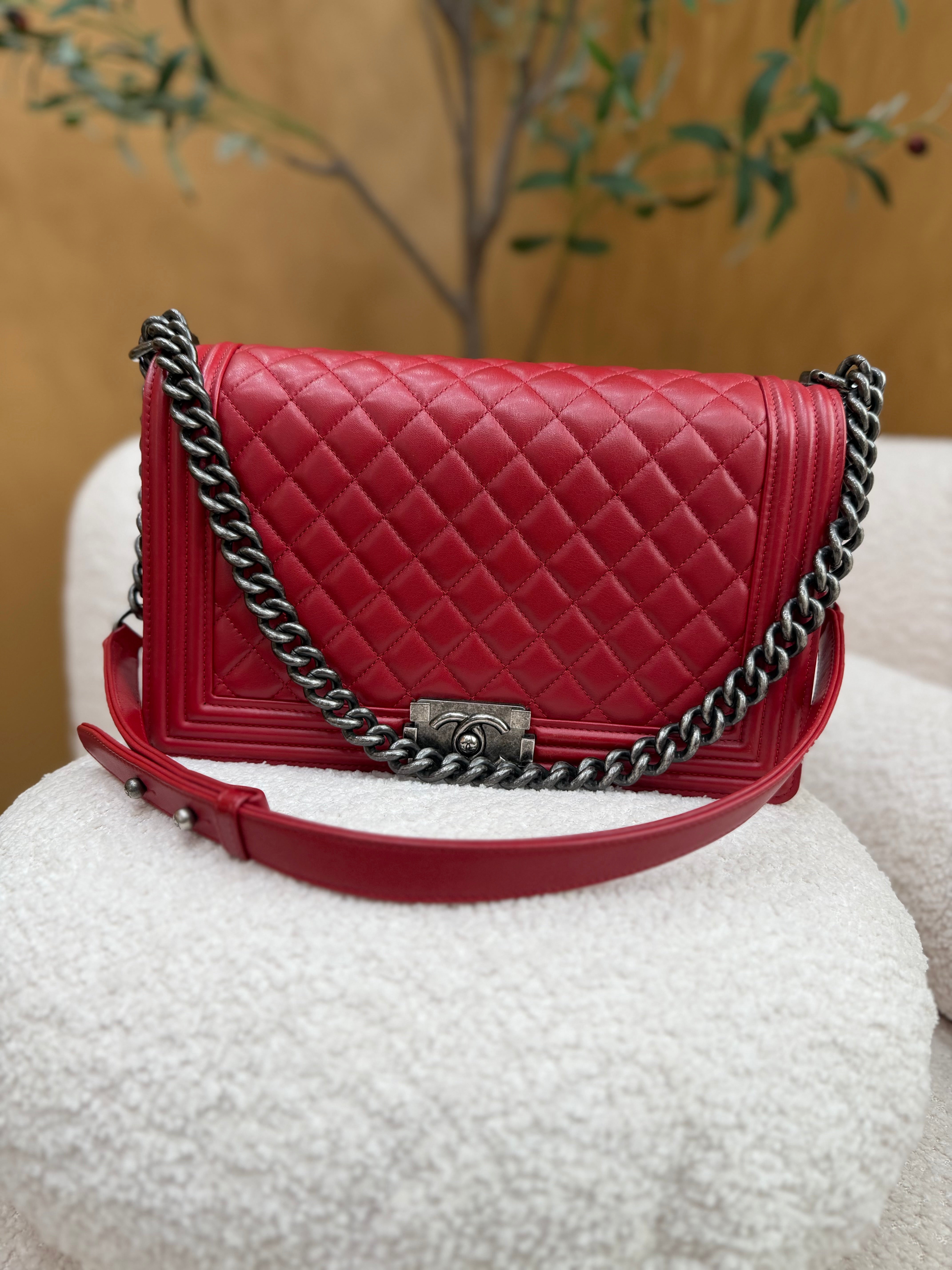 Chanel Red Quilted Calfskin Medium Boy Bag