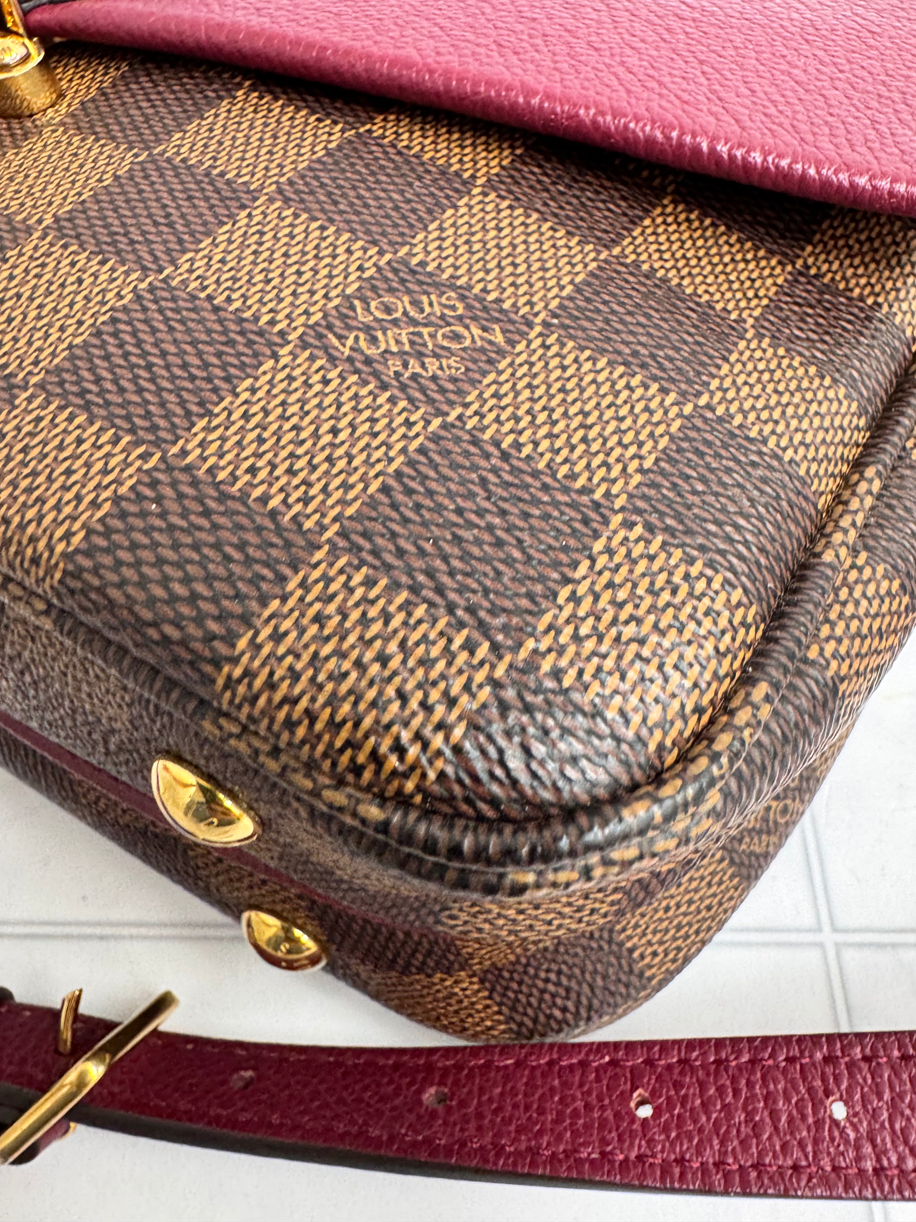 Louis Vuitton Burgundy Grained Leather Damier Ebene Clapton Crossbody PM