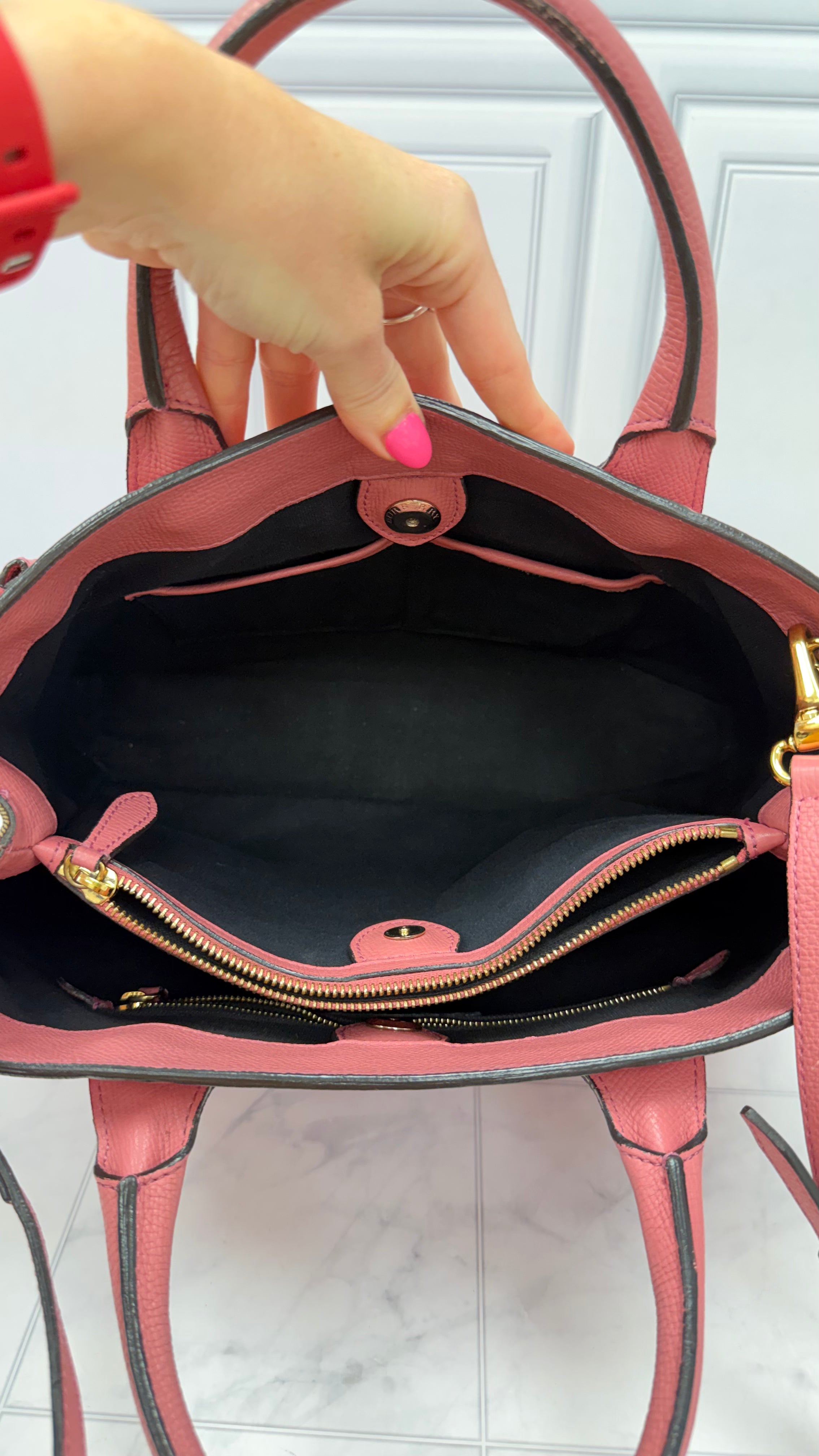 Burberry Pink Leather Nova Check Banner Tote