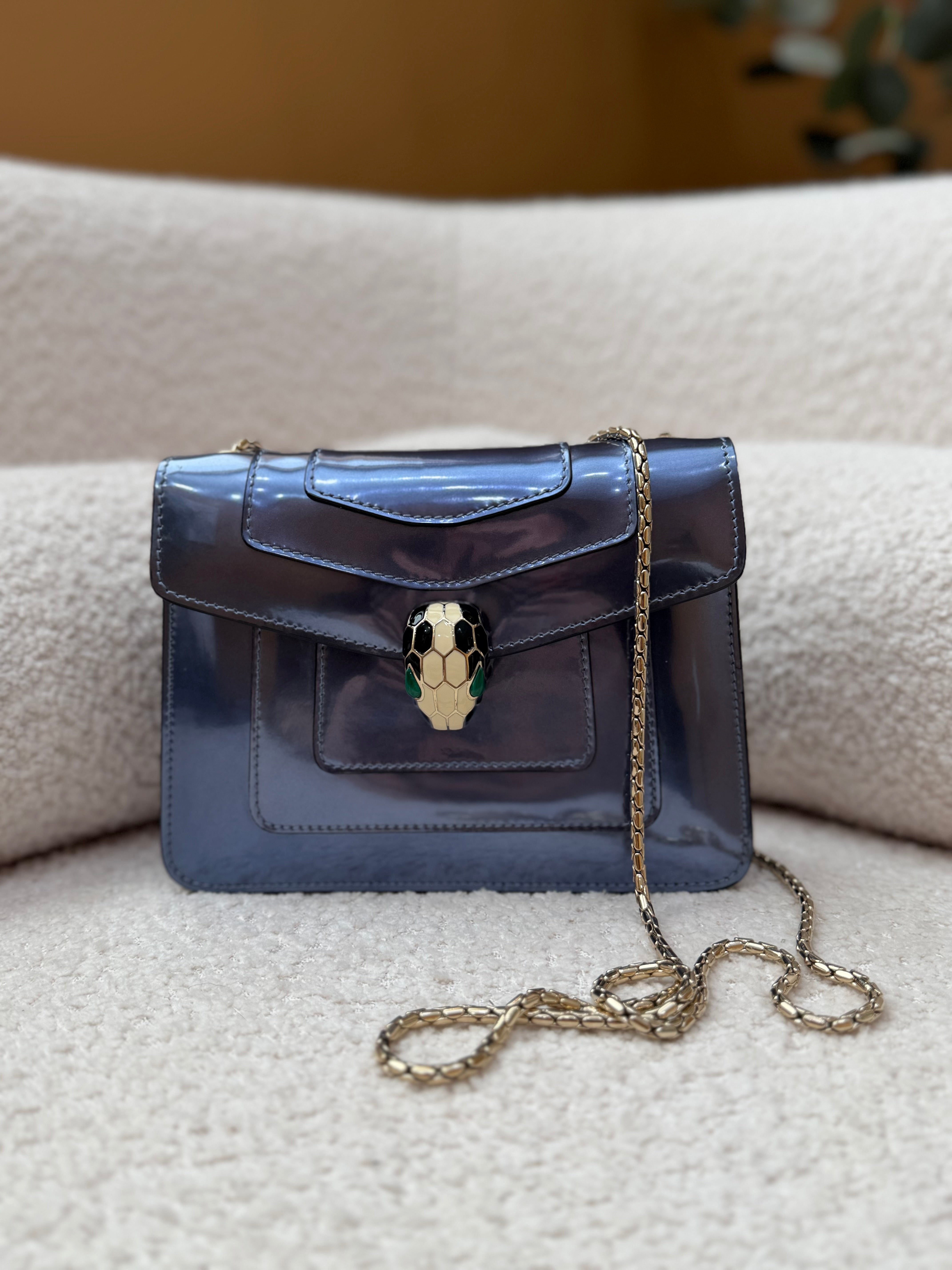 Bvlgari Blue Metallic Blue Calfskin Serpenti Forever Shoulder Bag