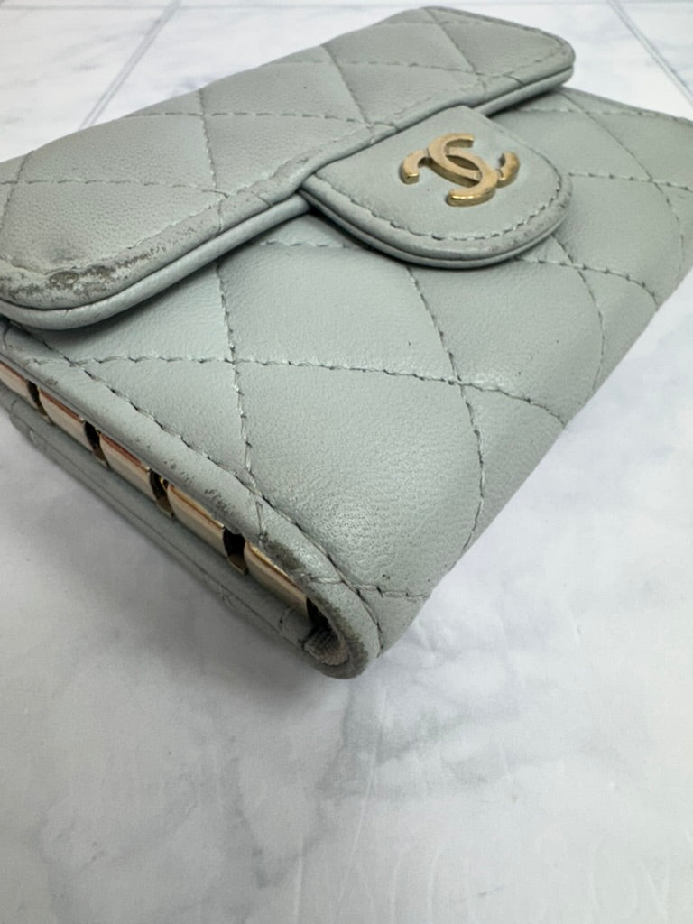 Chanel Grey Diamond Quilted Leather 4 Key Holder