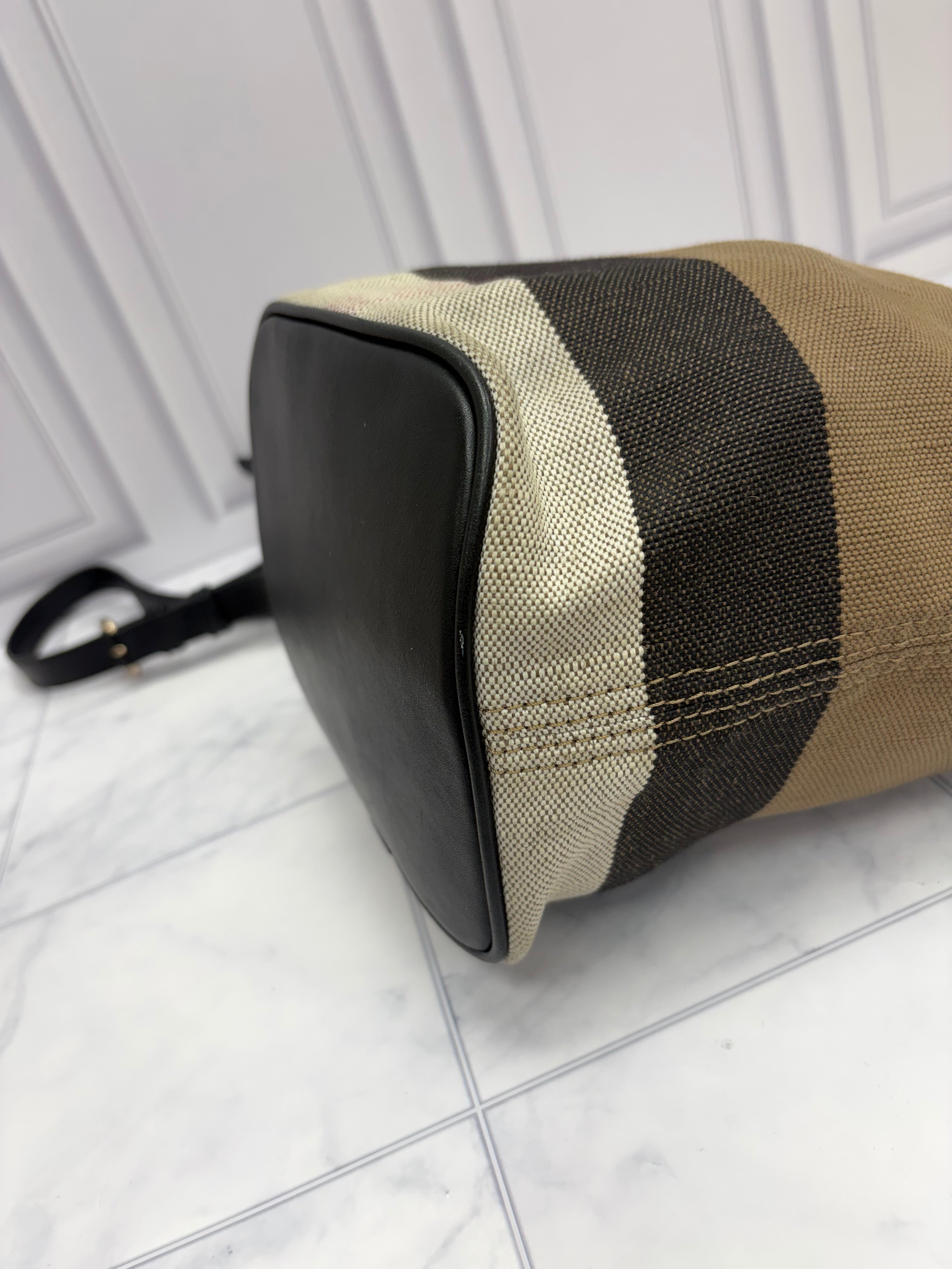 Burberry Mega Check Canvas Bucket Bag & Pouch