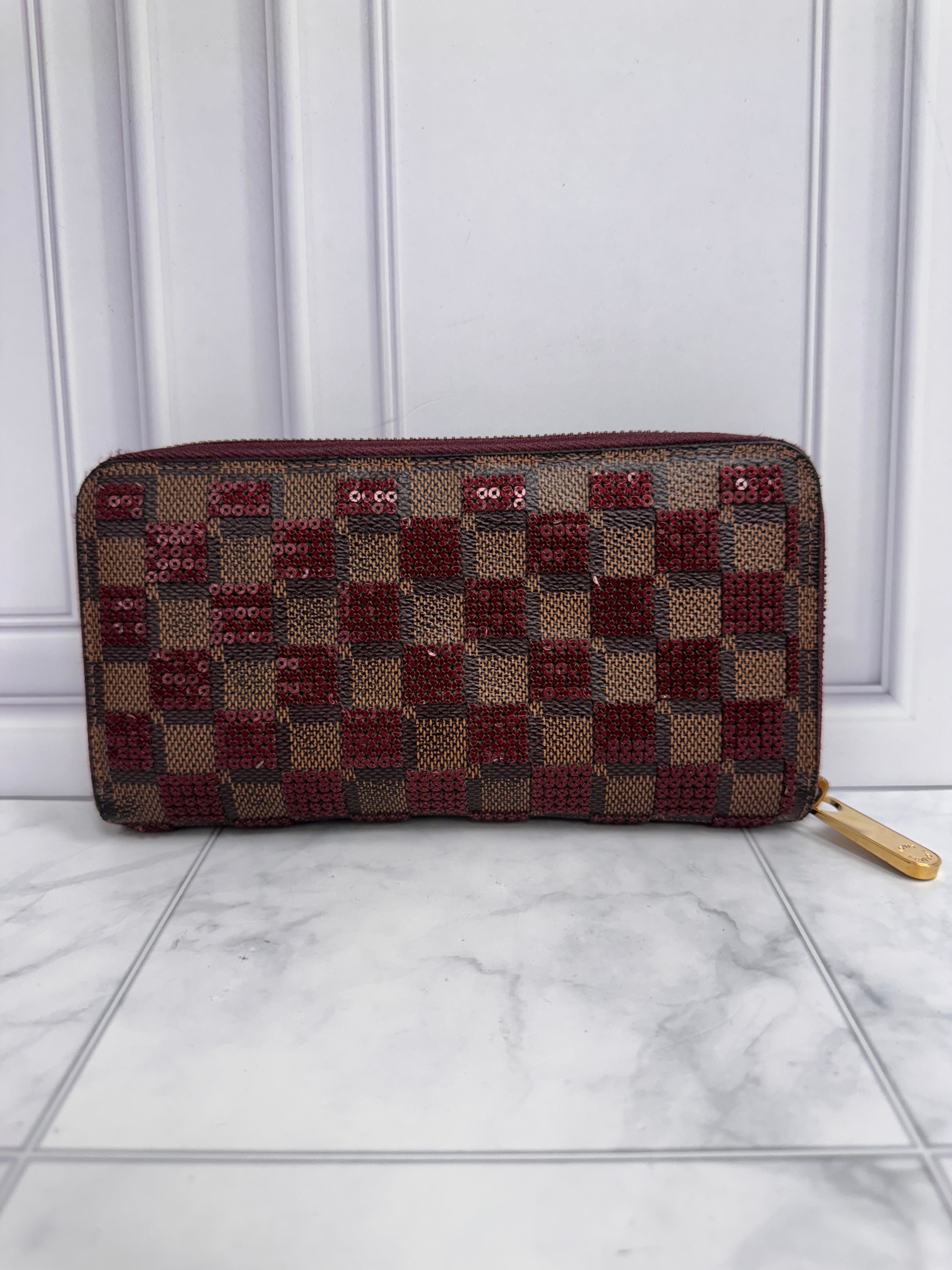 Louis Vuitton Rare Damier Paillettes Red Sequined Zippy Wallet